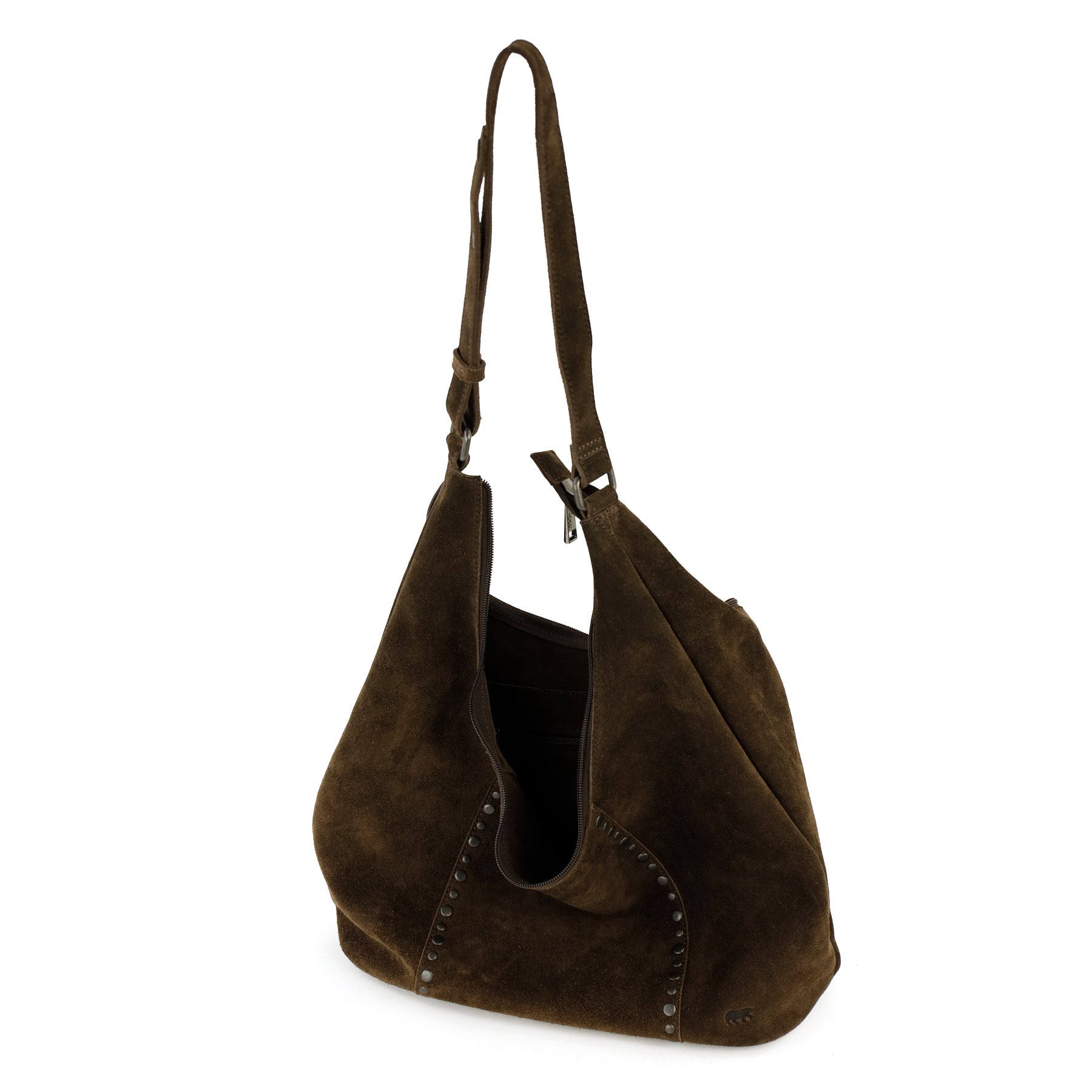 Suede pouch bag with studs 'Cecilia' dark brown