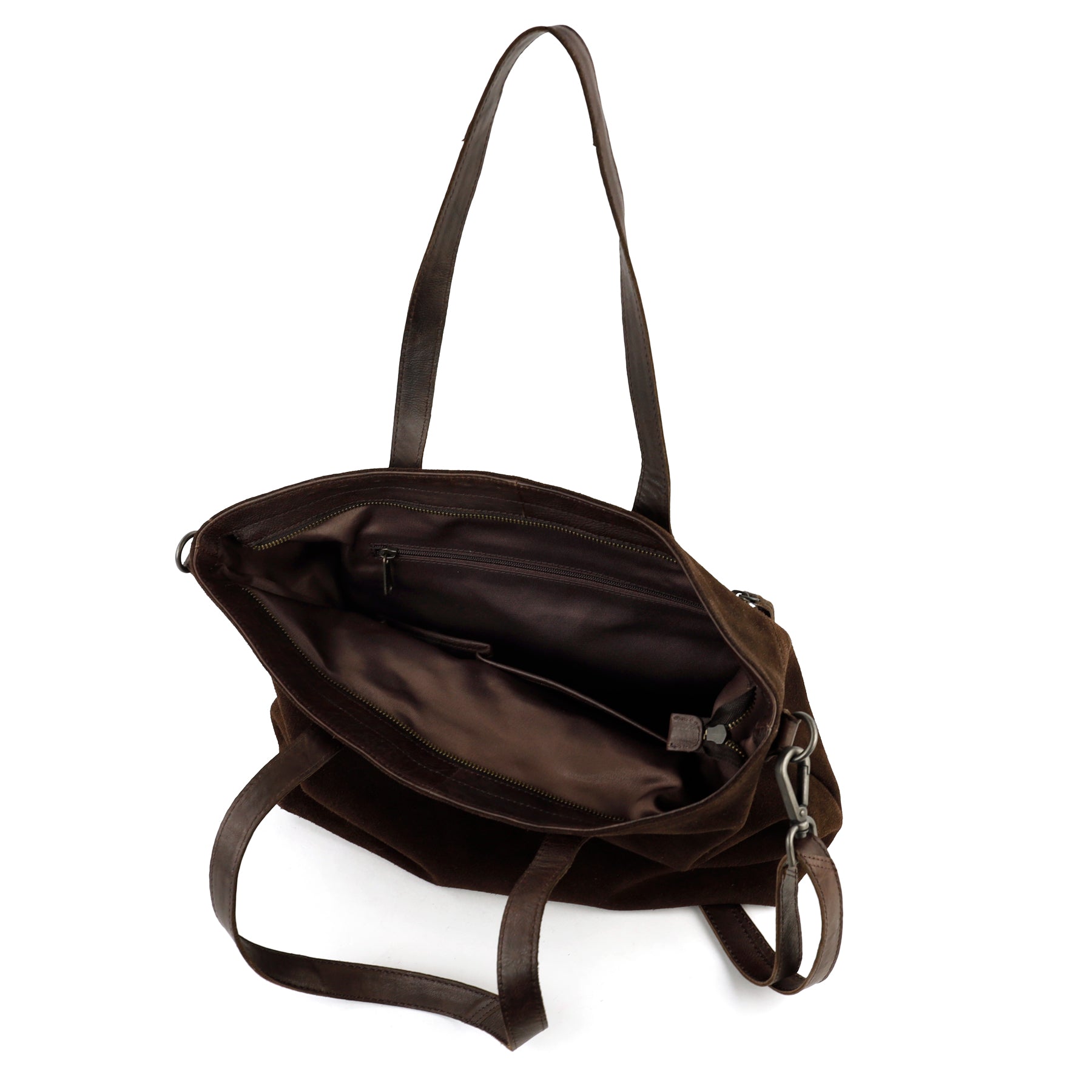 Suède shopper/schoudertas 'Annelies' donkerbruin