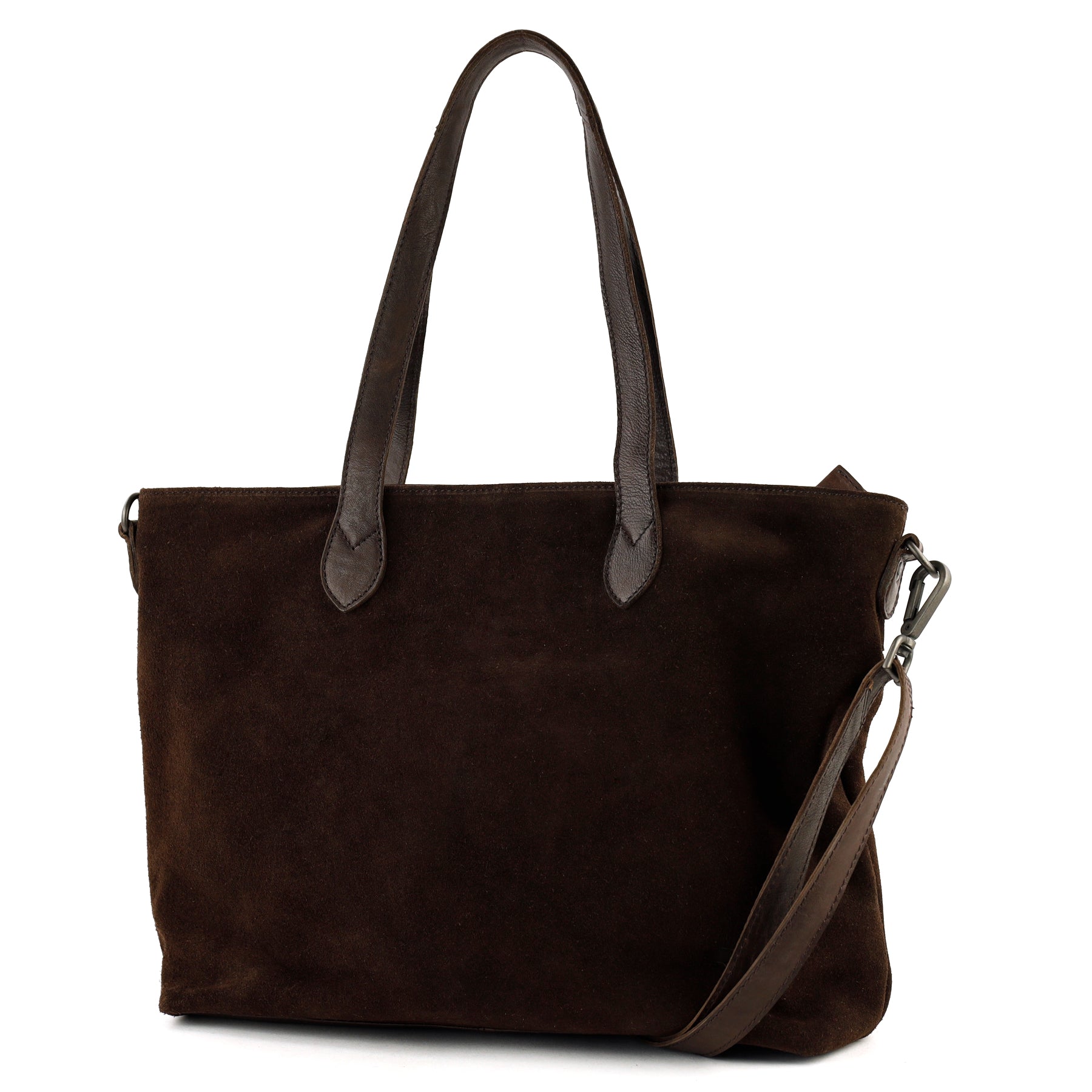 Suède shopper/schoudertas 'Annelies' donkerbruin