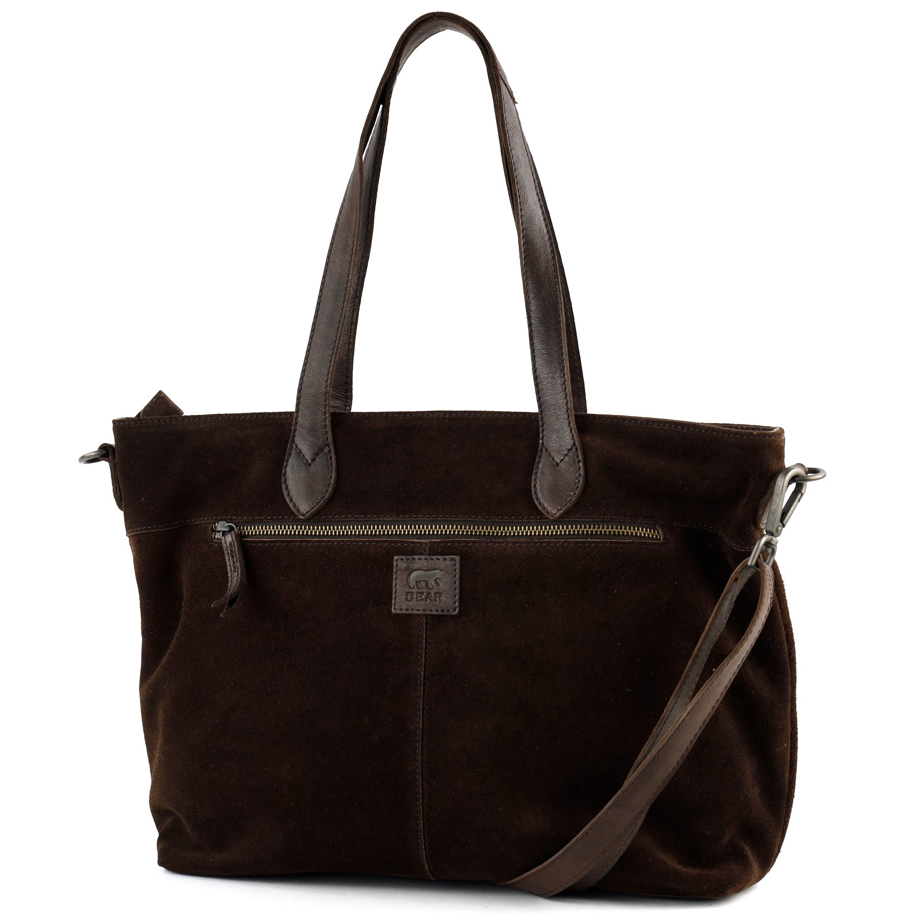 Suede shopper/shoulder bag 'Annelies' dark brown