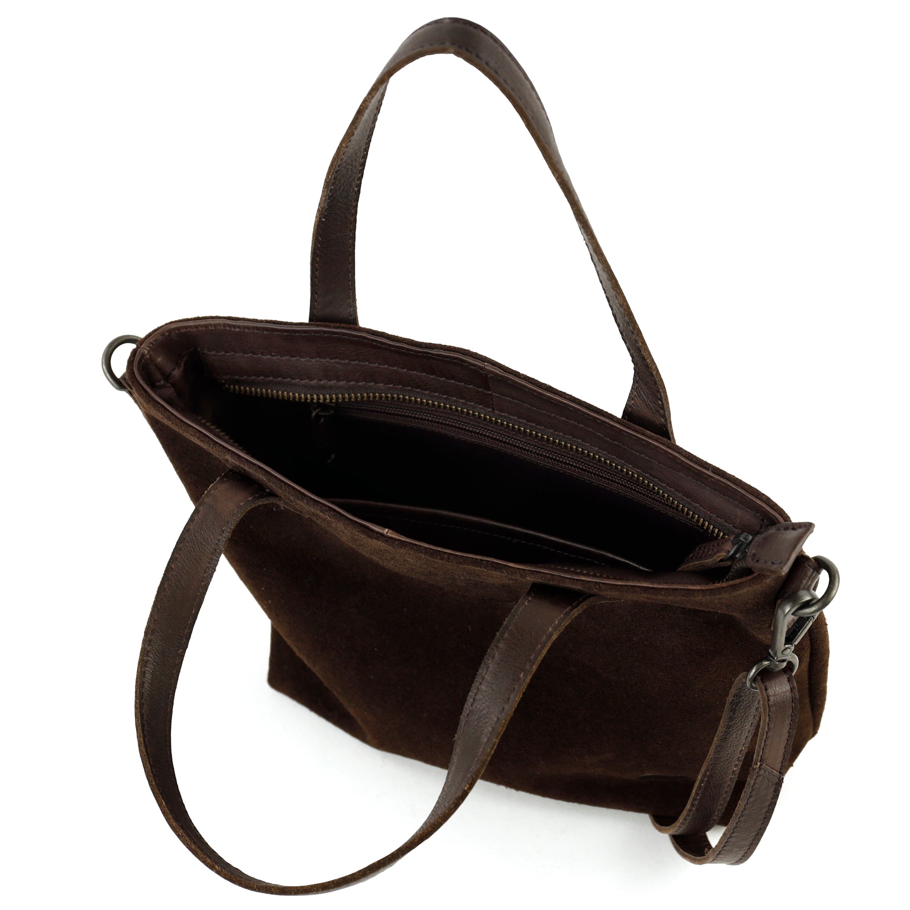 Suede hand/shoulder bag 'Wietske' dark brown