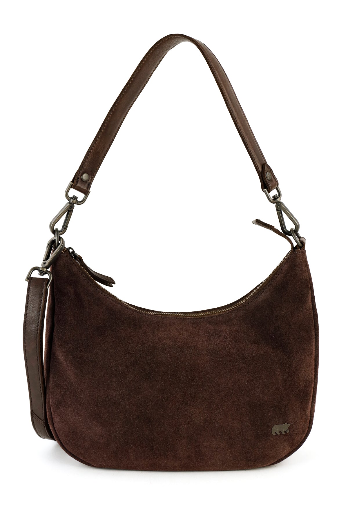 Suede pouch/shoulder bag 'Dieuwke' dark brown