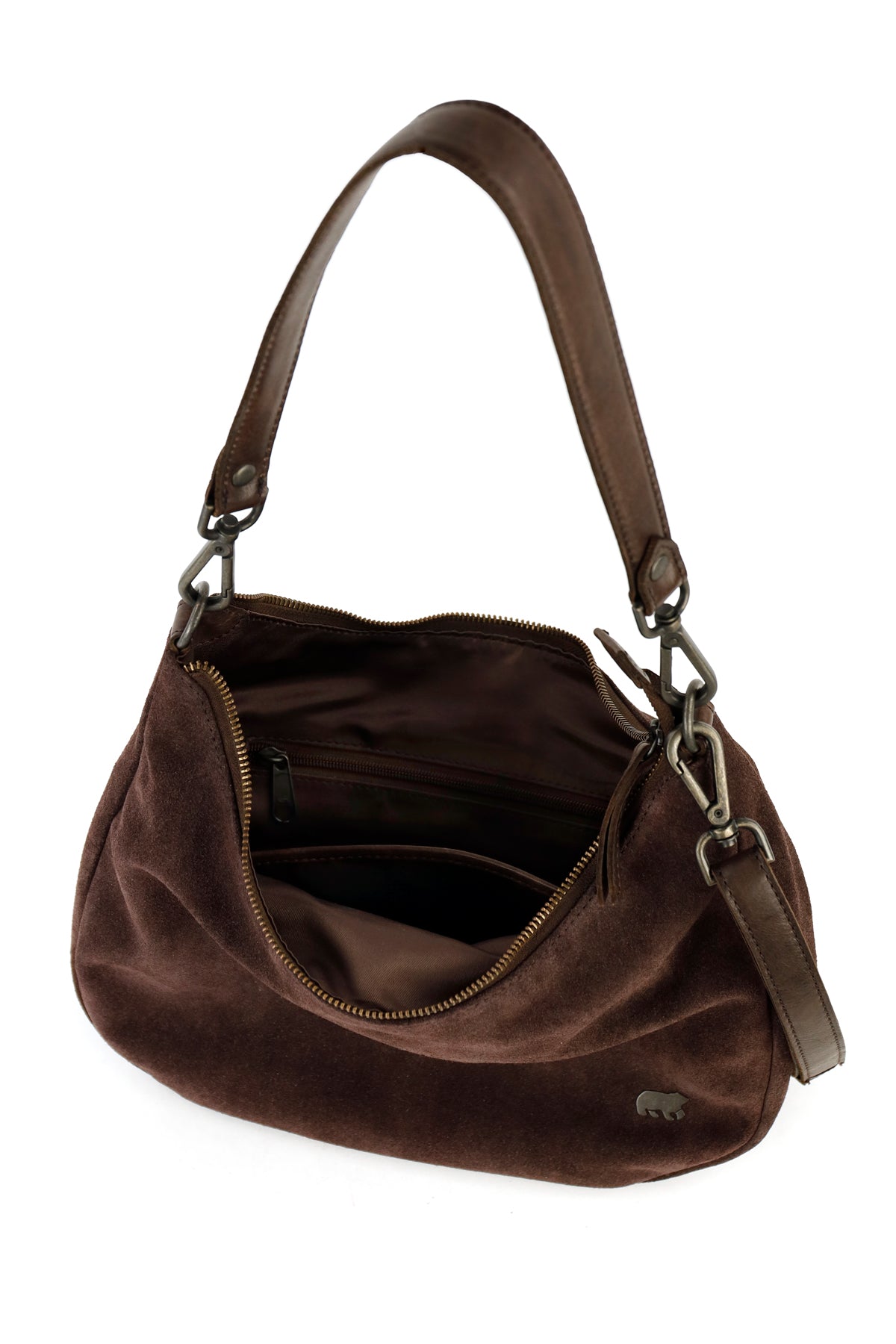 Suede pouch/shoulder bag 'Dieuwke' dark brown