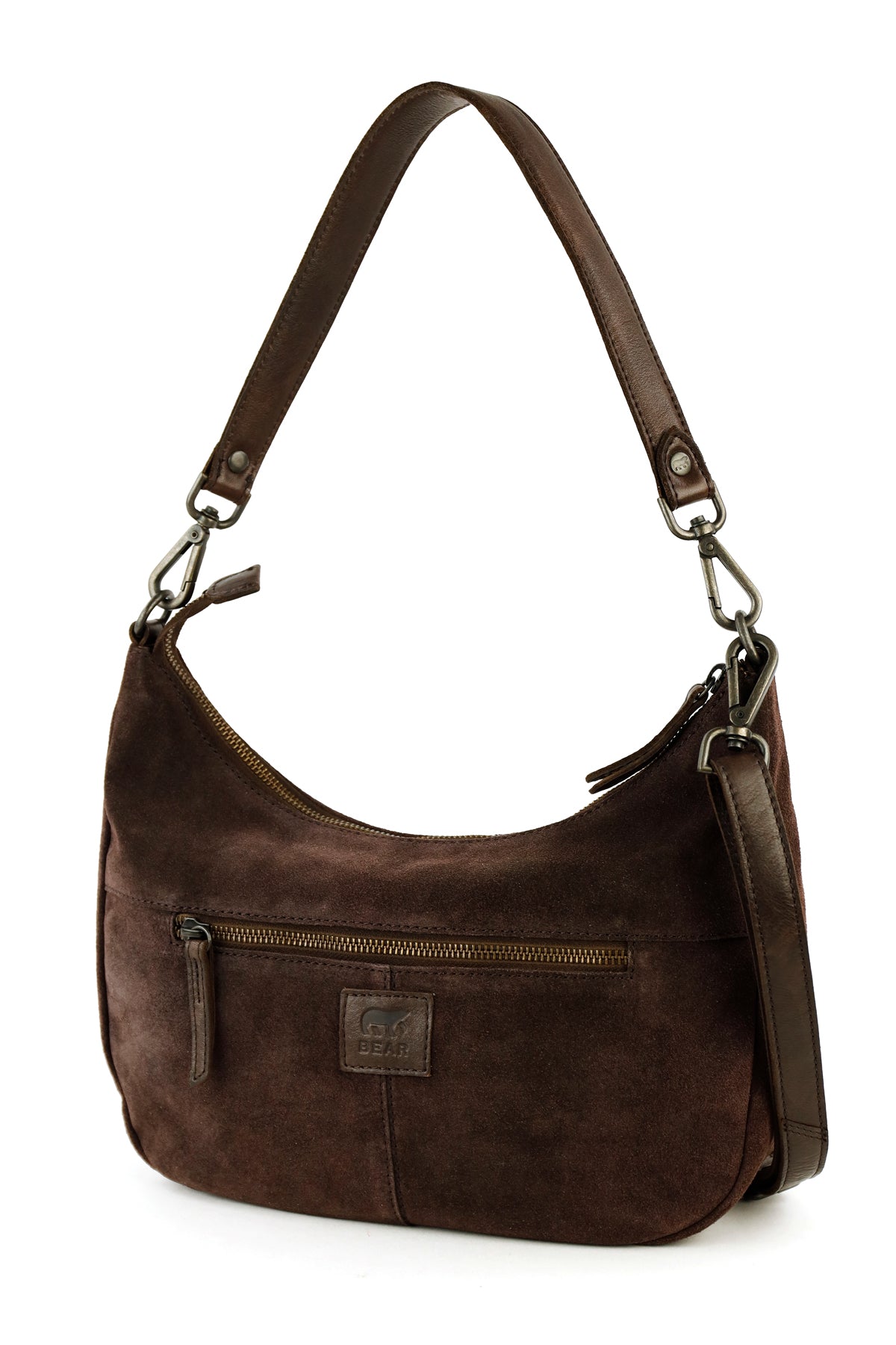 Suede pouch/shoulder bag 'Dieuwke' dark brown