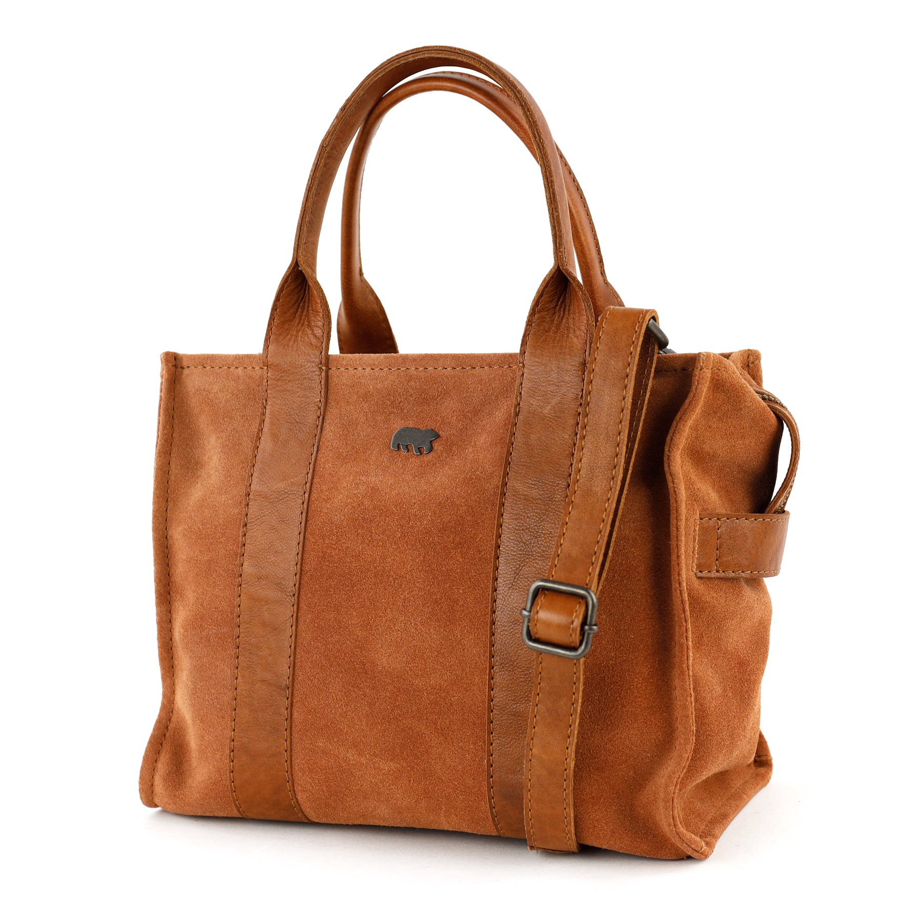 Suede mini tote bag 'Nova' cognac