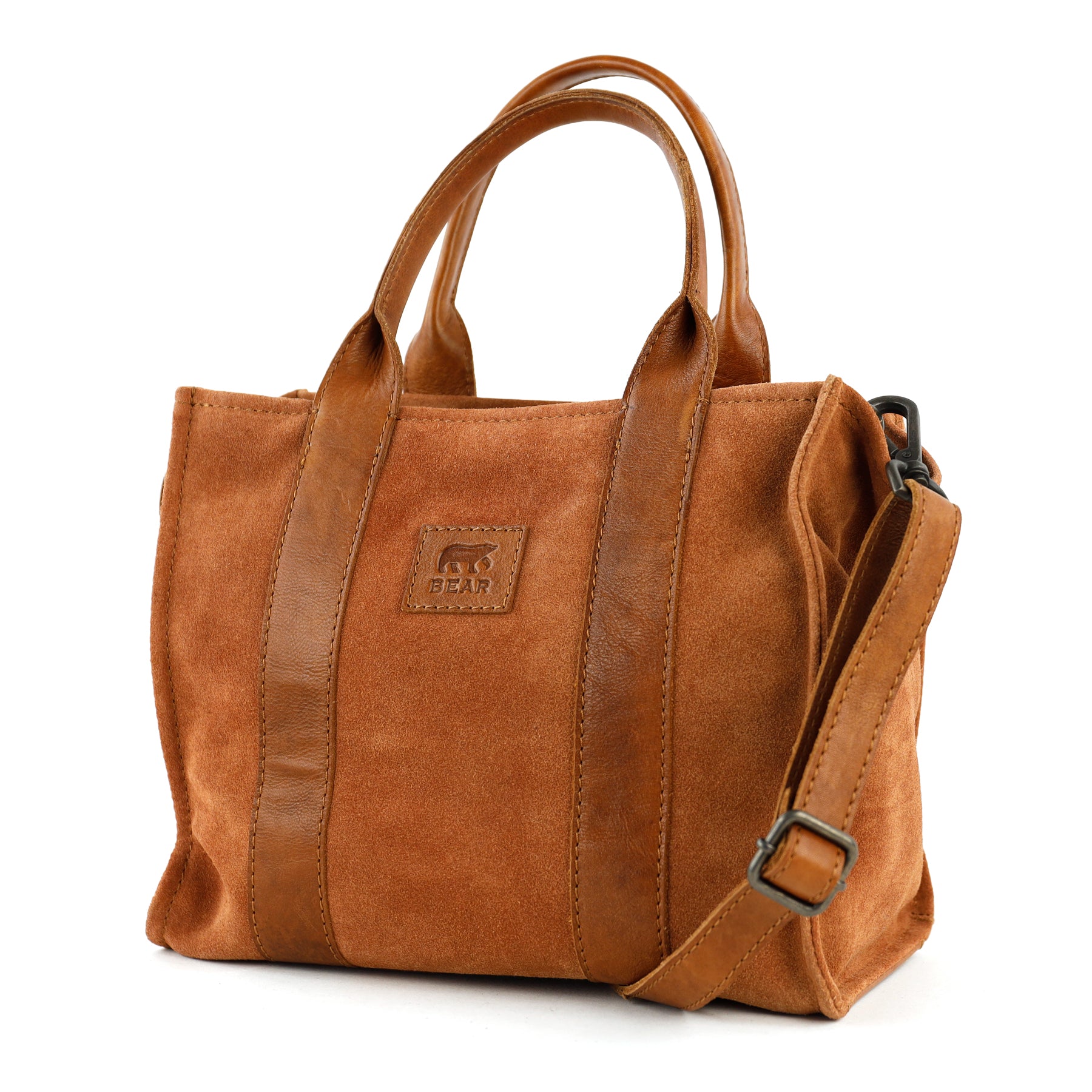 Suede mini tote bag 'Nova' cognac
