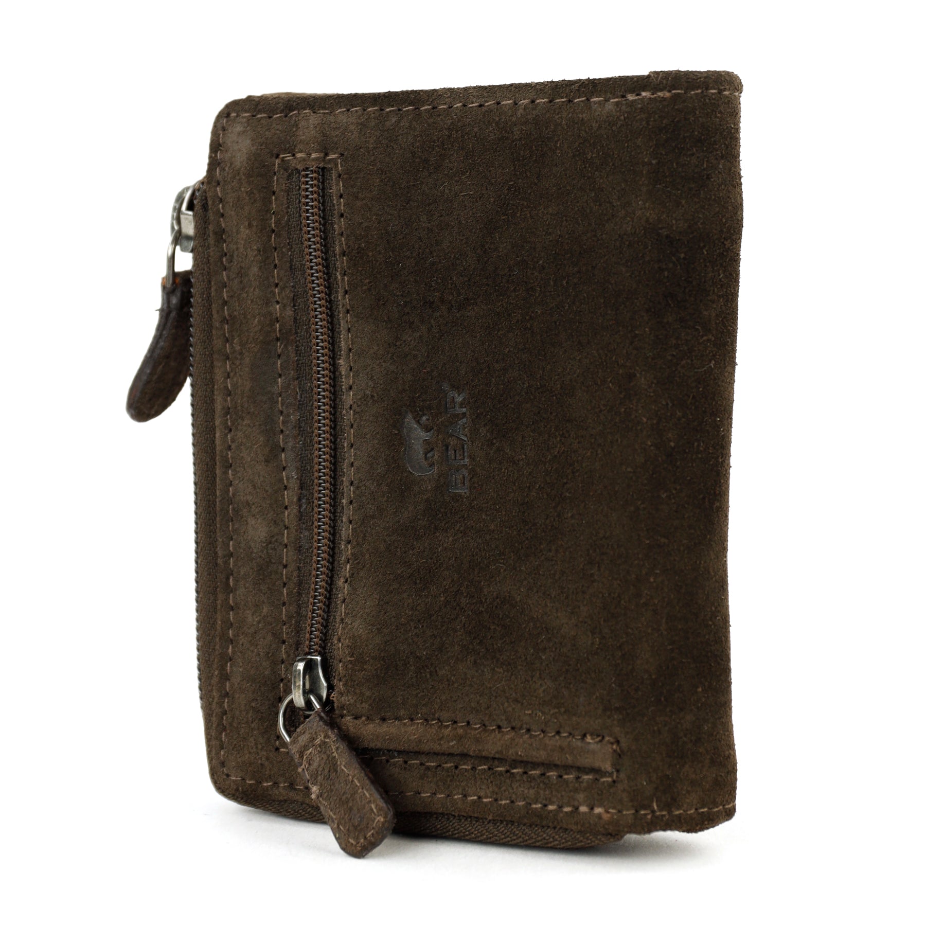 Suede RFID Zip wallet 'Gungun' dark brown