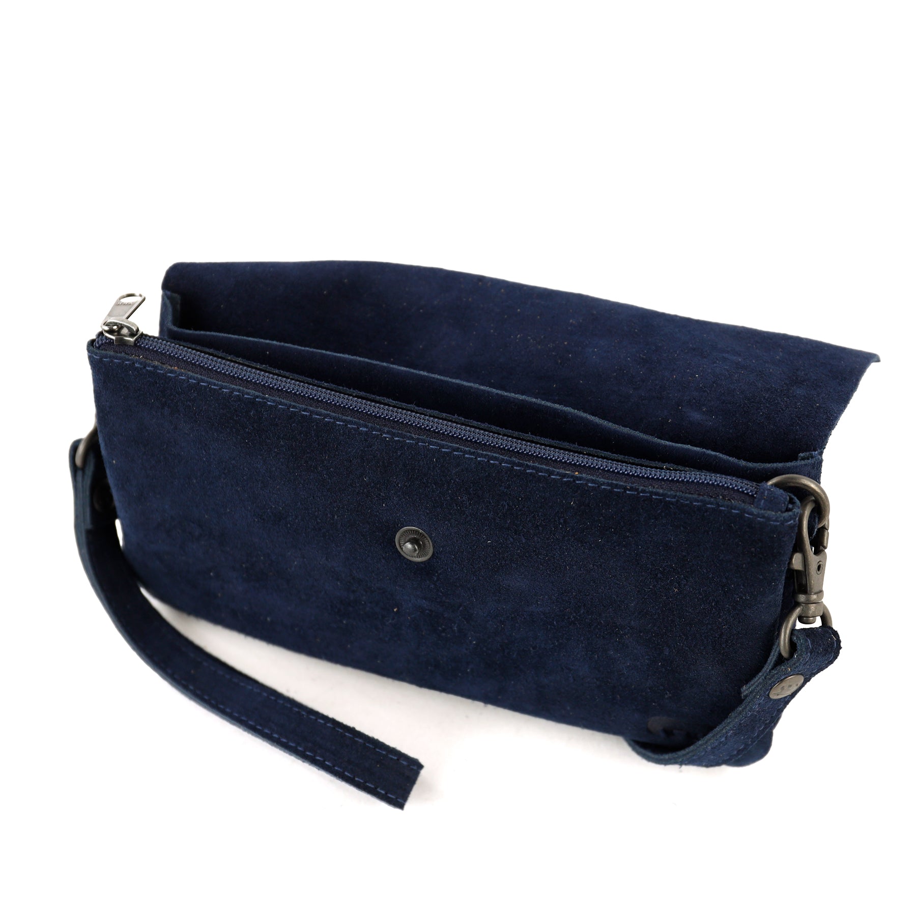 Suede clutch/mini shoulder bag 'Lydia' dark blue