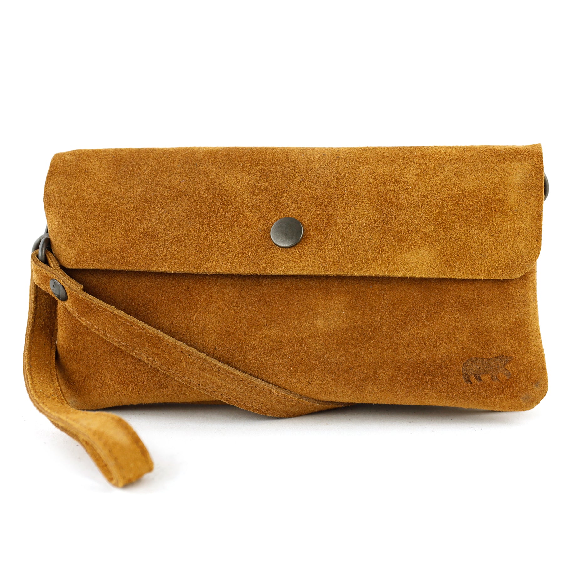 Suède clutch/mini schoudertasje 'Lydia' cognac