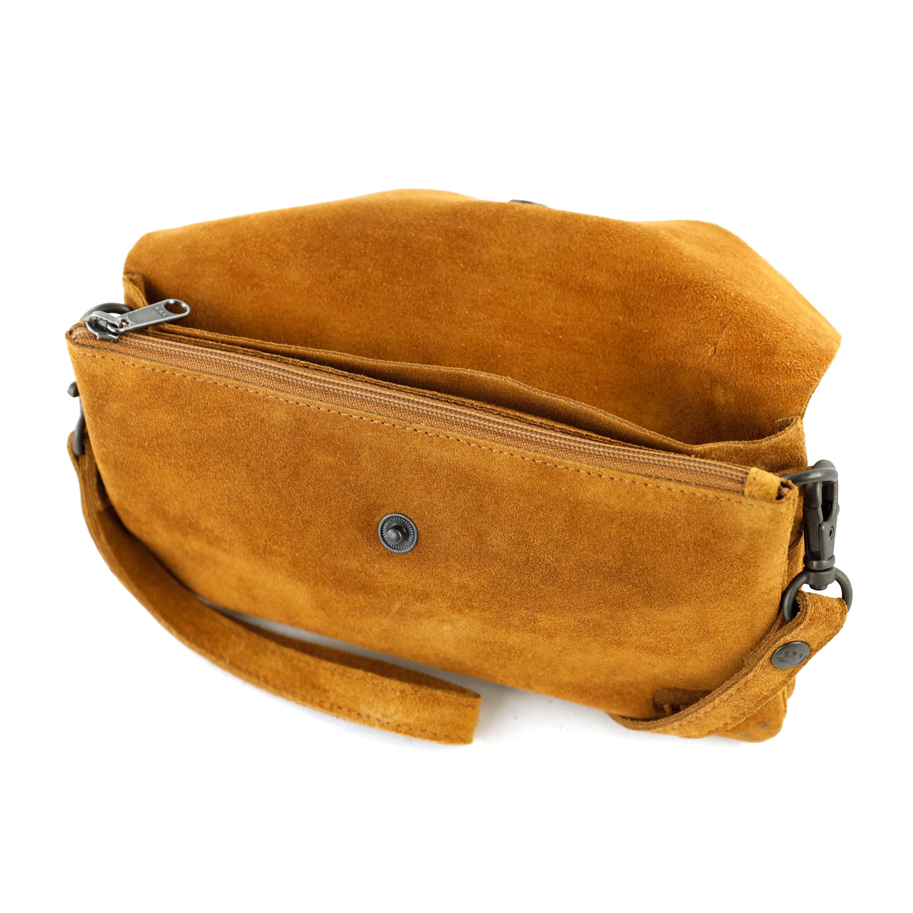 Suede clutch/mini shoulder bag 'Lydia' cognac