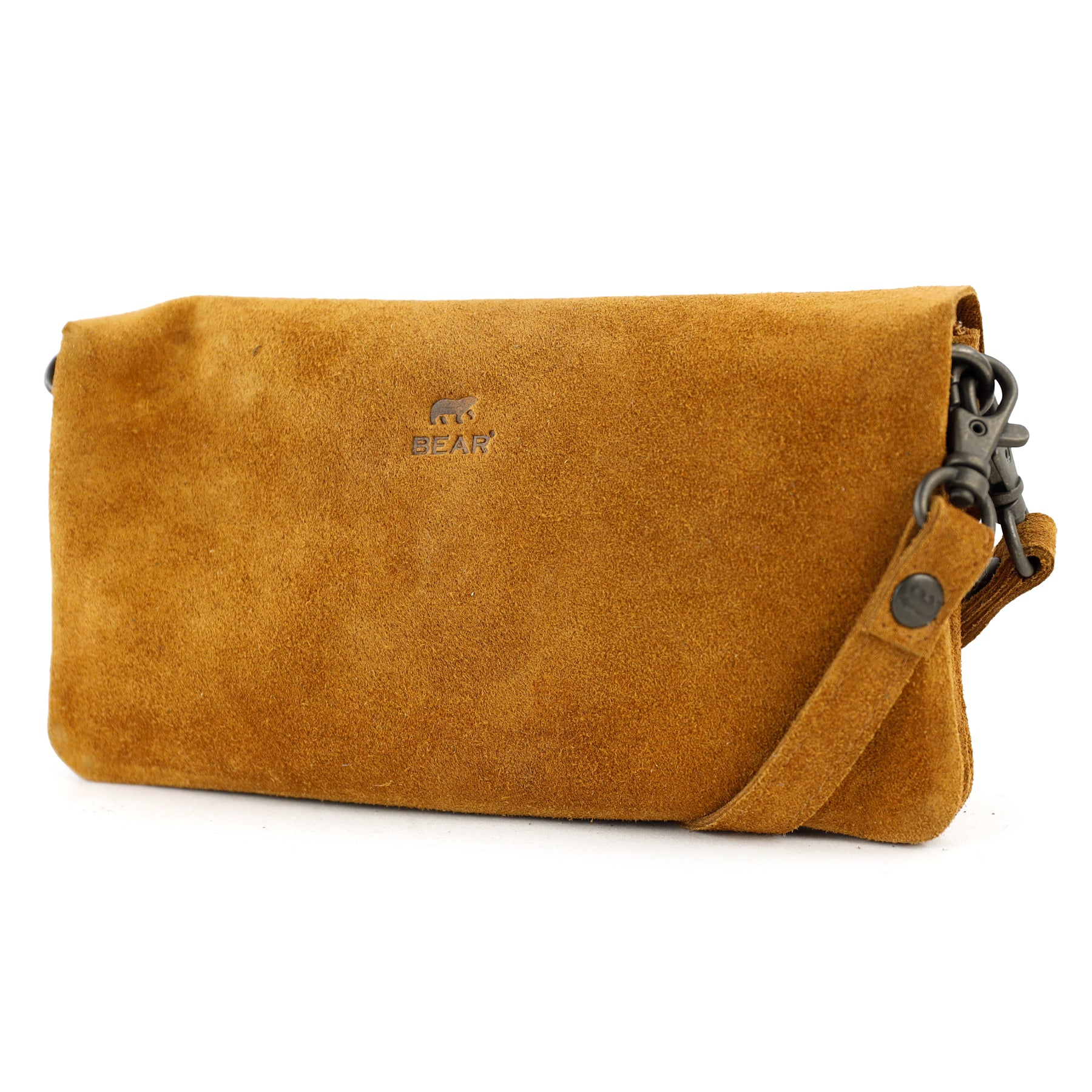 Suede clutch/mini shoulder bag 'Lydia' cognac
