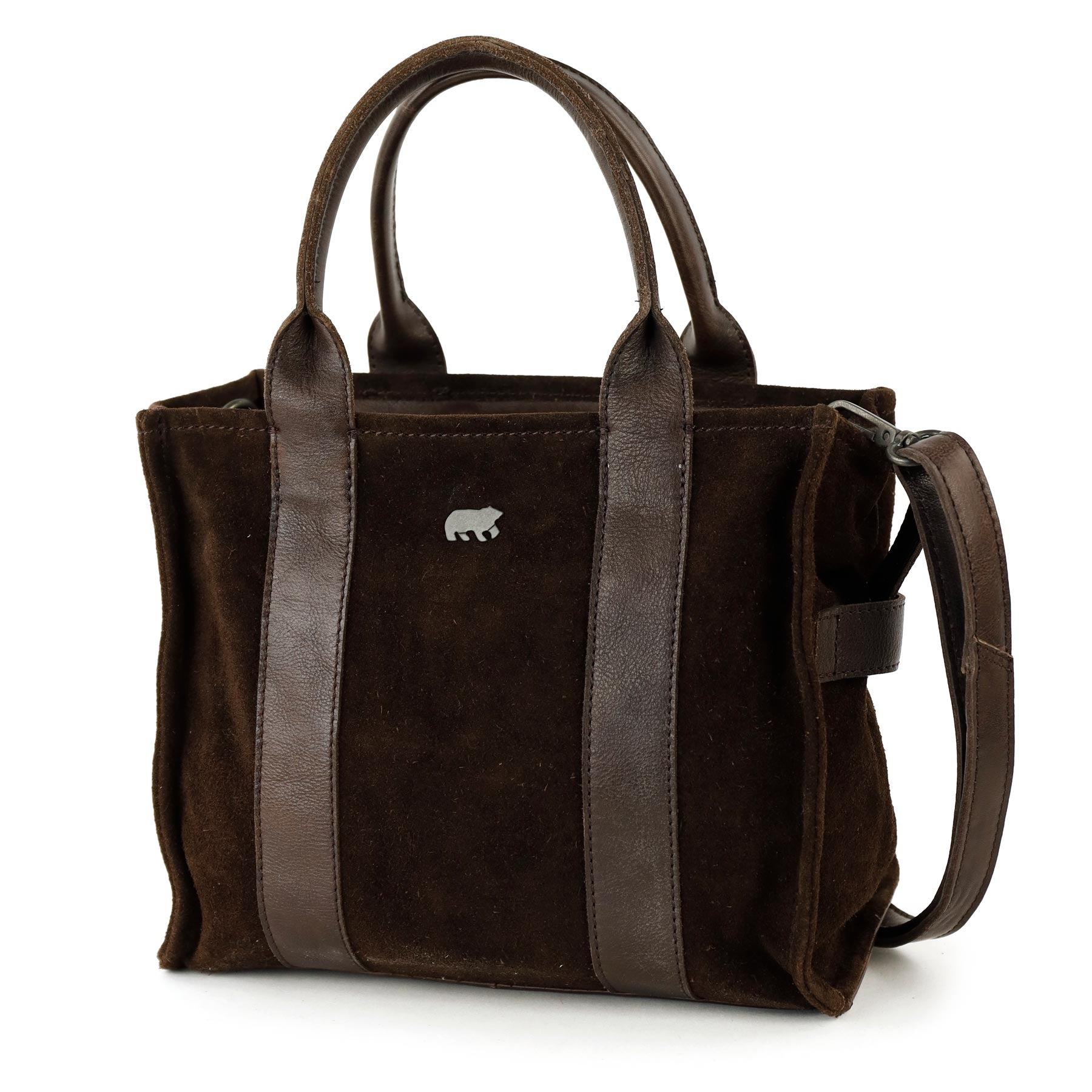 Suede mini tote bag 'Nova' dark brown