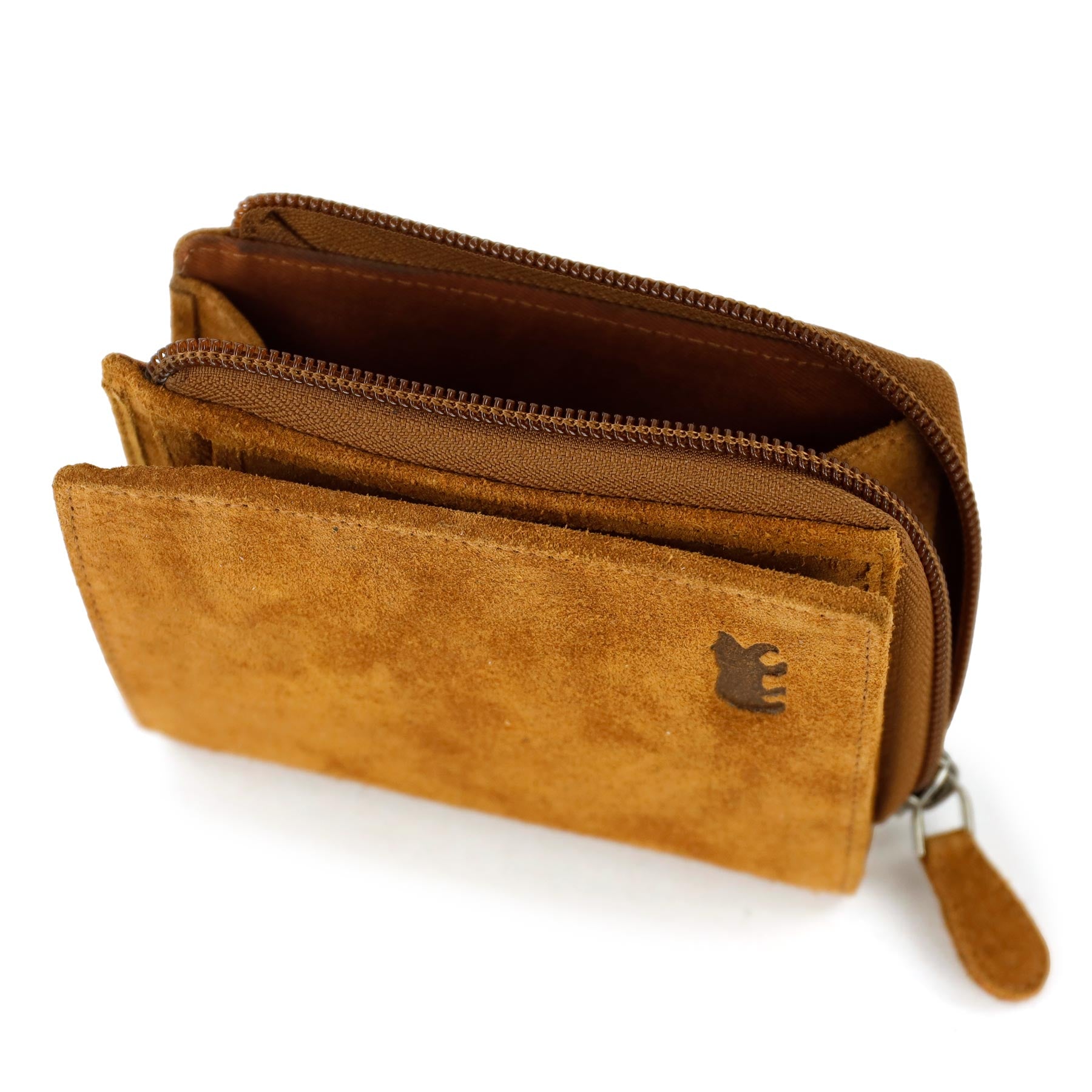 Suede RFID Zip wallet 'Gungun' cognac