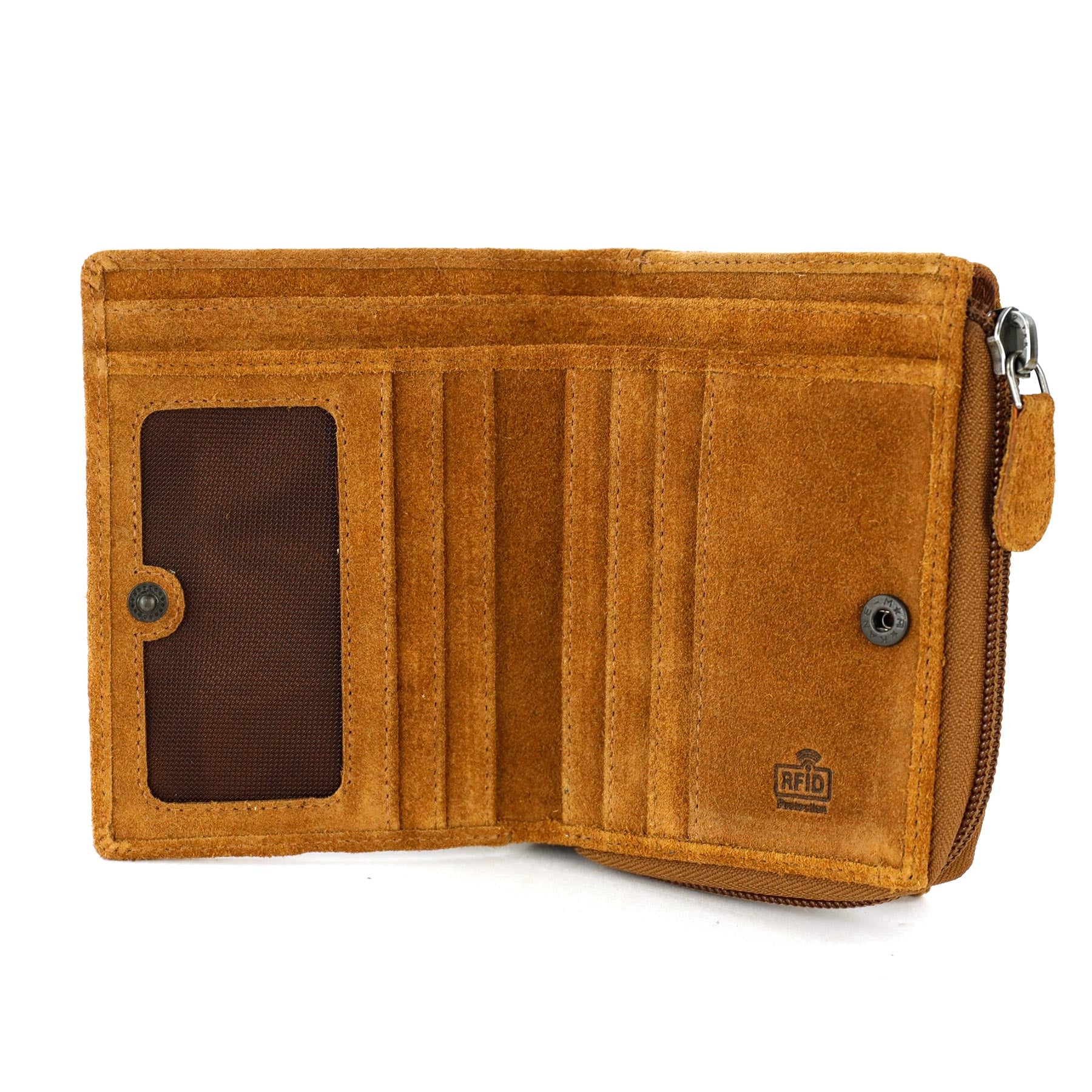 Suede RFID Zip wallet 'Gungun' cognac
