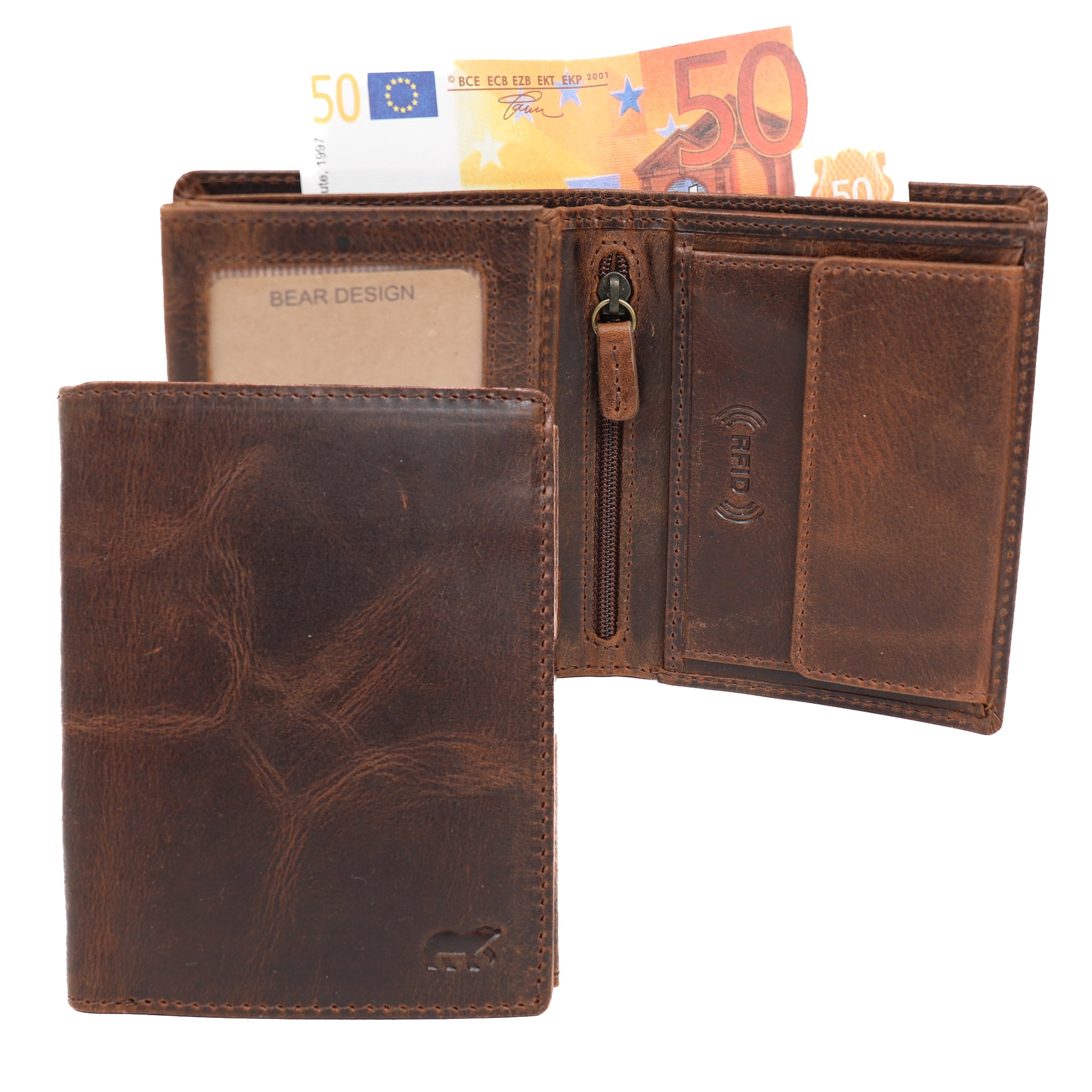 Hoge billfold 'Klaas' vintage bruin