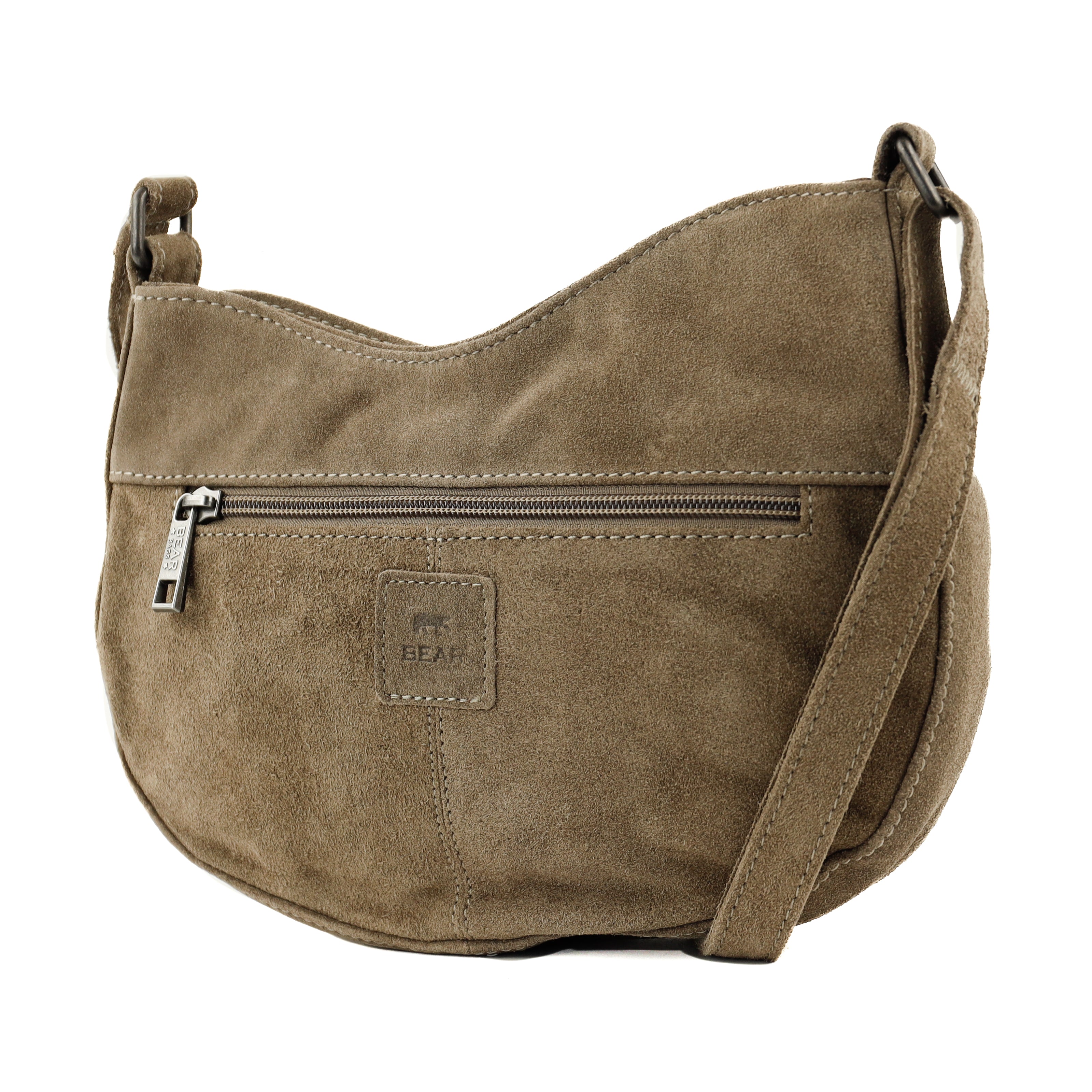 Suède schoudertasje 'Tamara' taupe