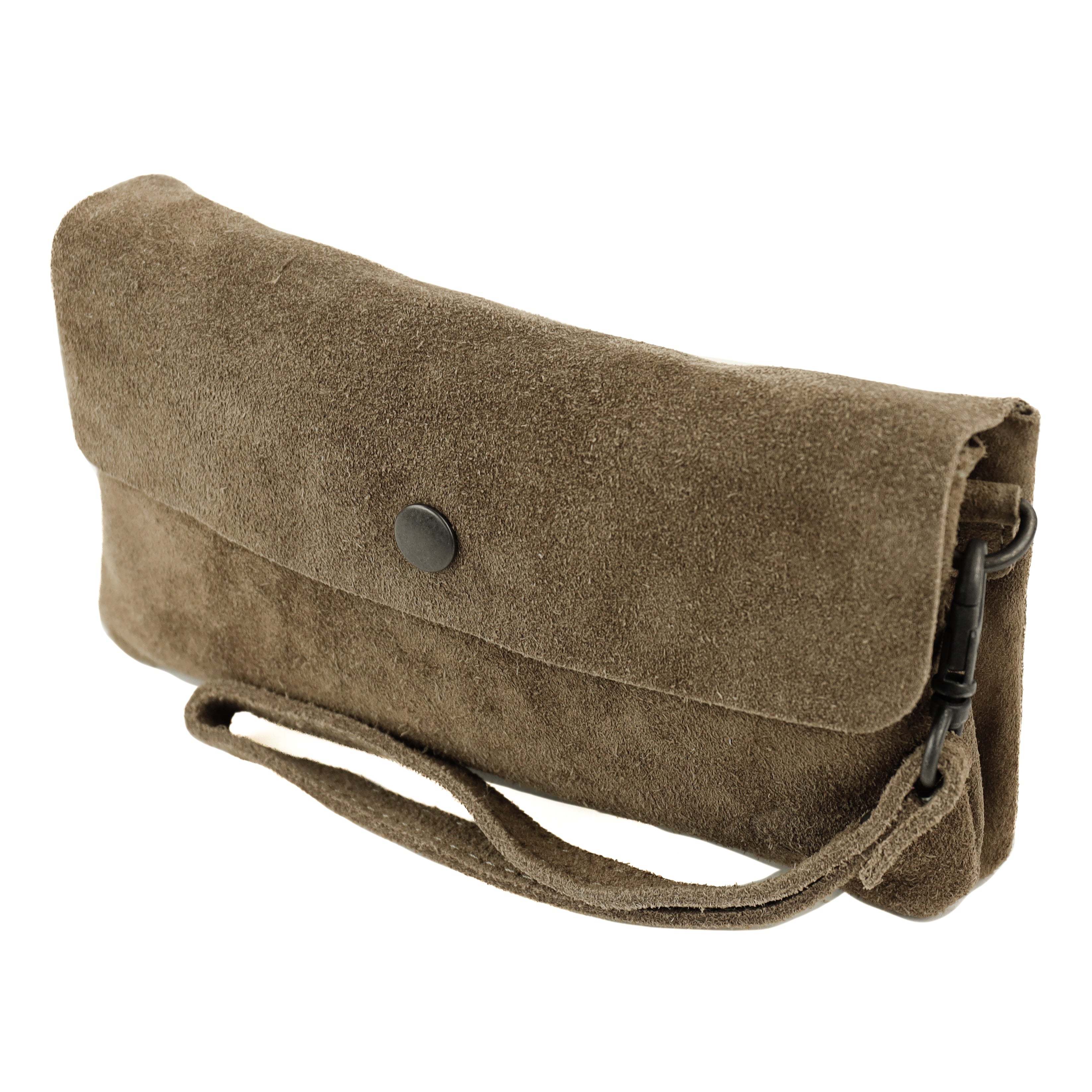 Suede clutch/mini shoulder bag 'Lydia' taupe