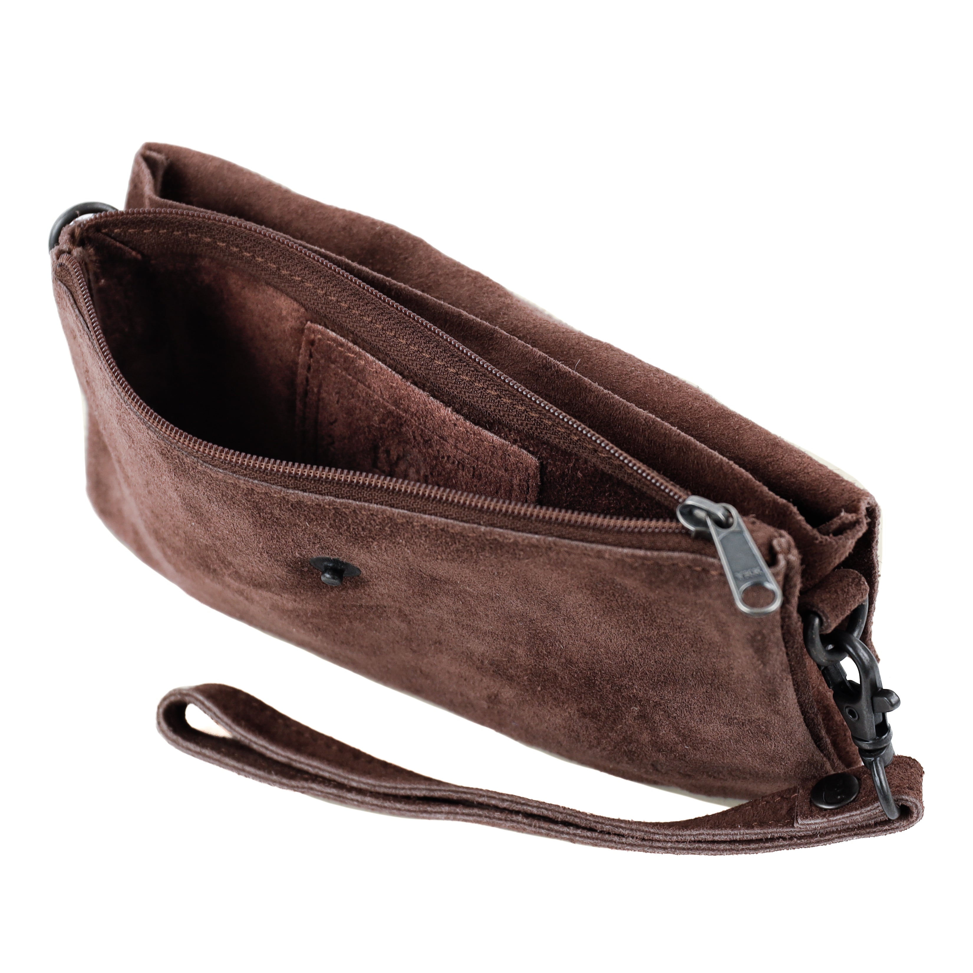 Suede clutch/mini shoulder bag 'Lydia' choco