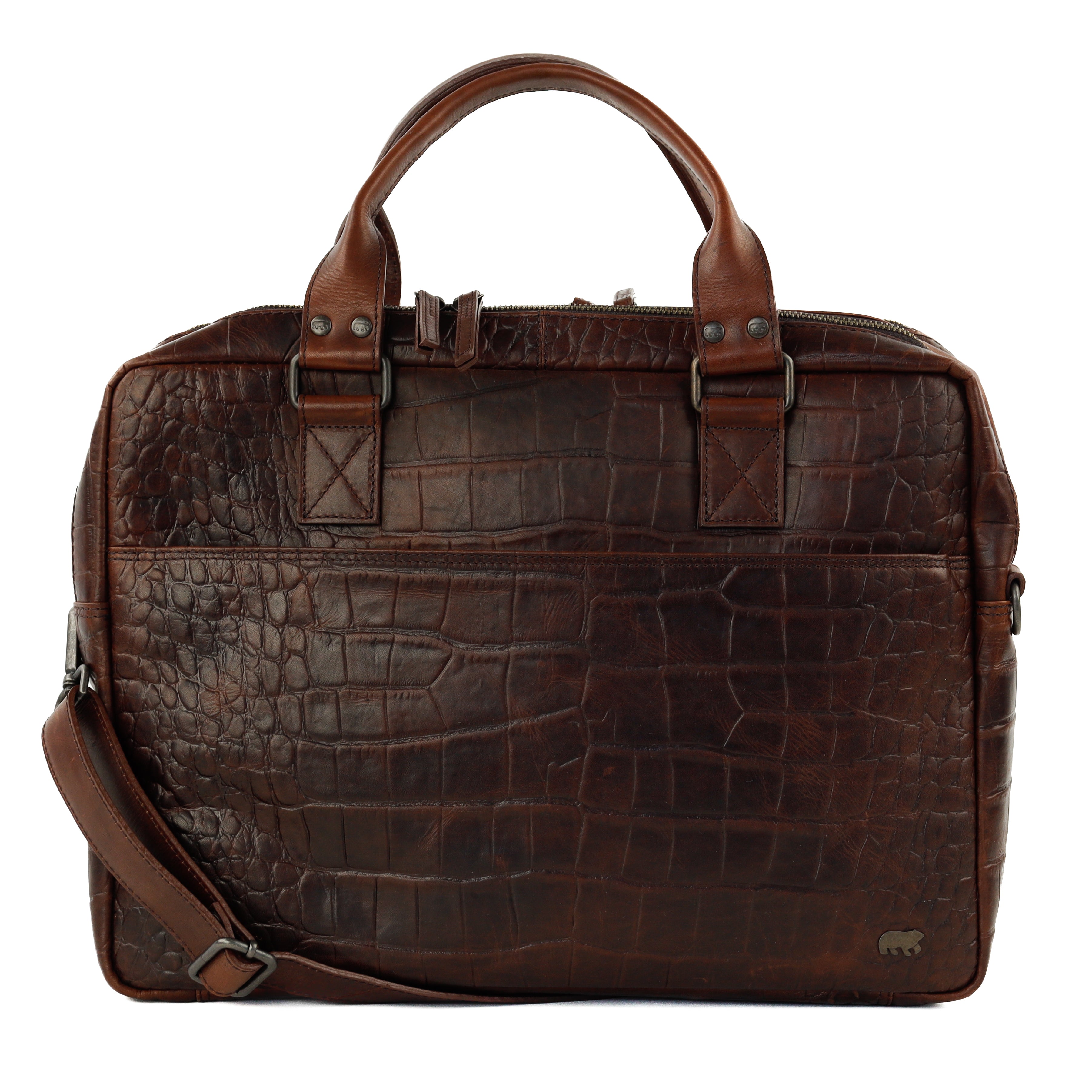 Croco laptoptas 15.6" 'Victoria' donkerbruin