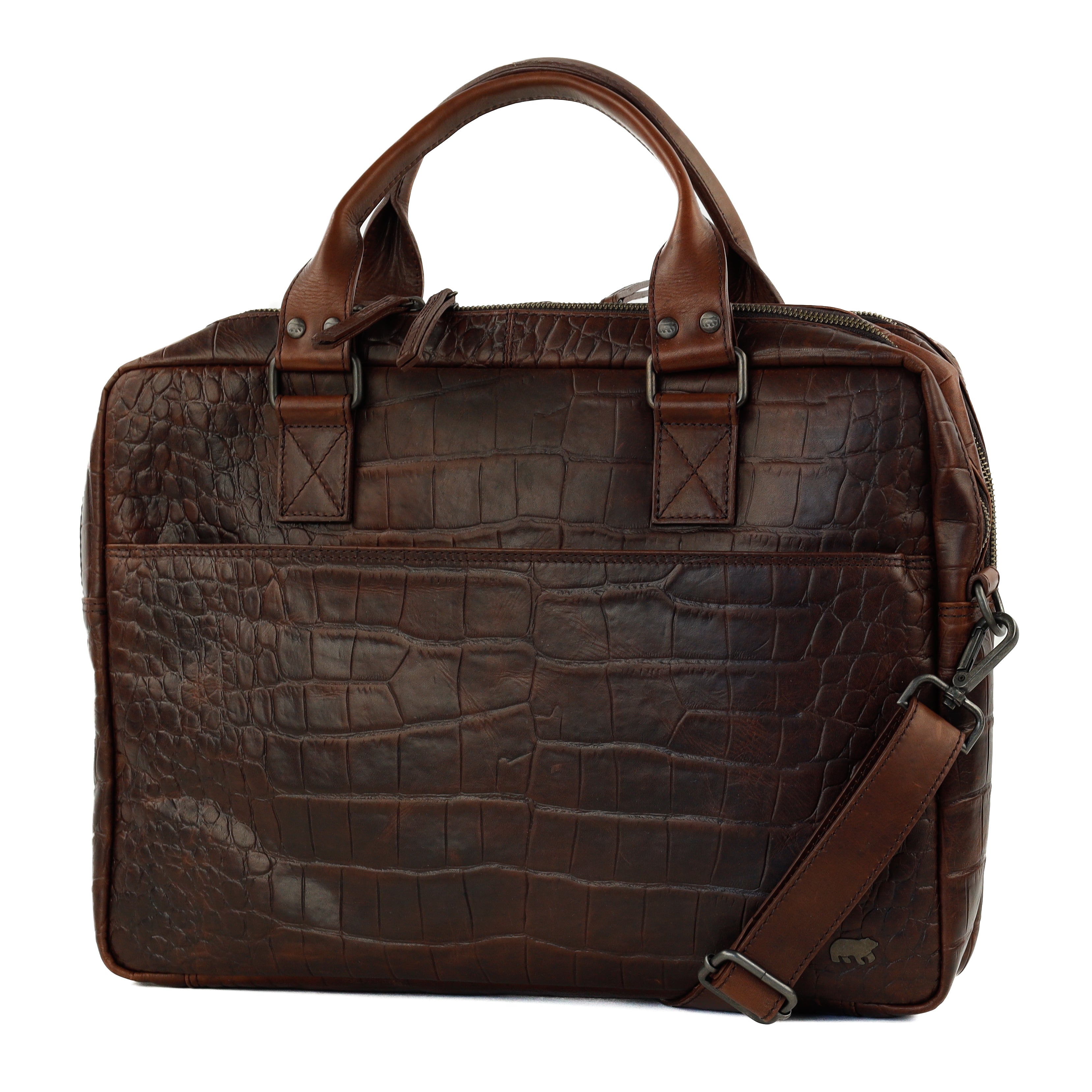 Croco laptop bag 15.6" 'Victoria' dark brown