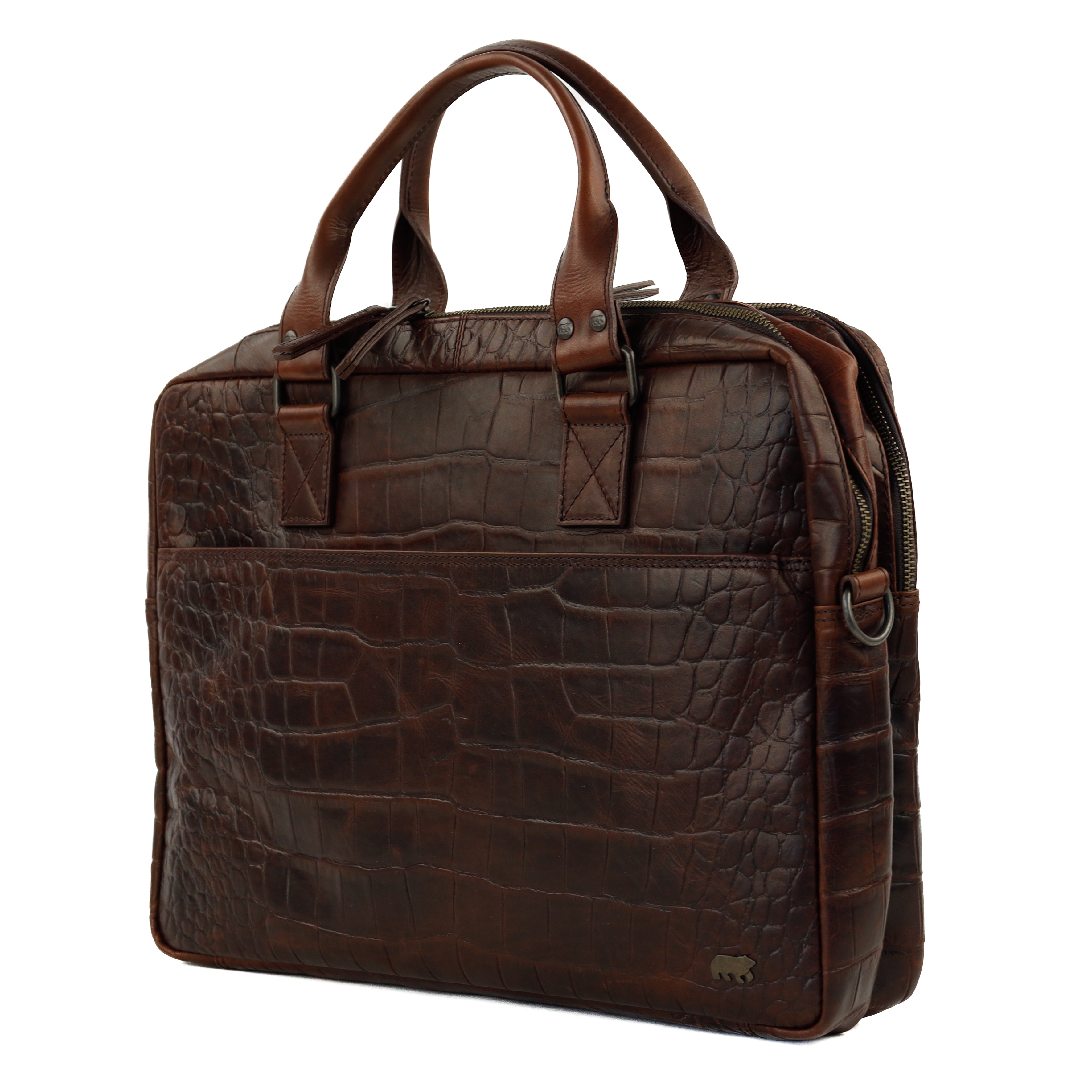 Croco laptop bag 15.6" 'Victoria' dark brown