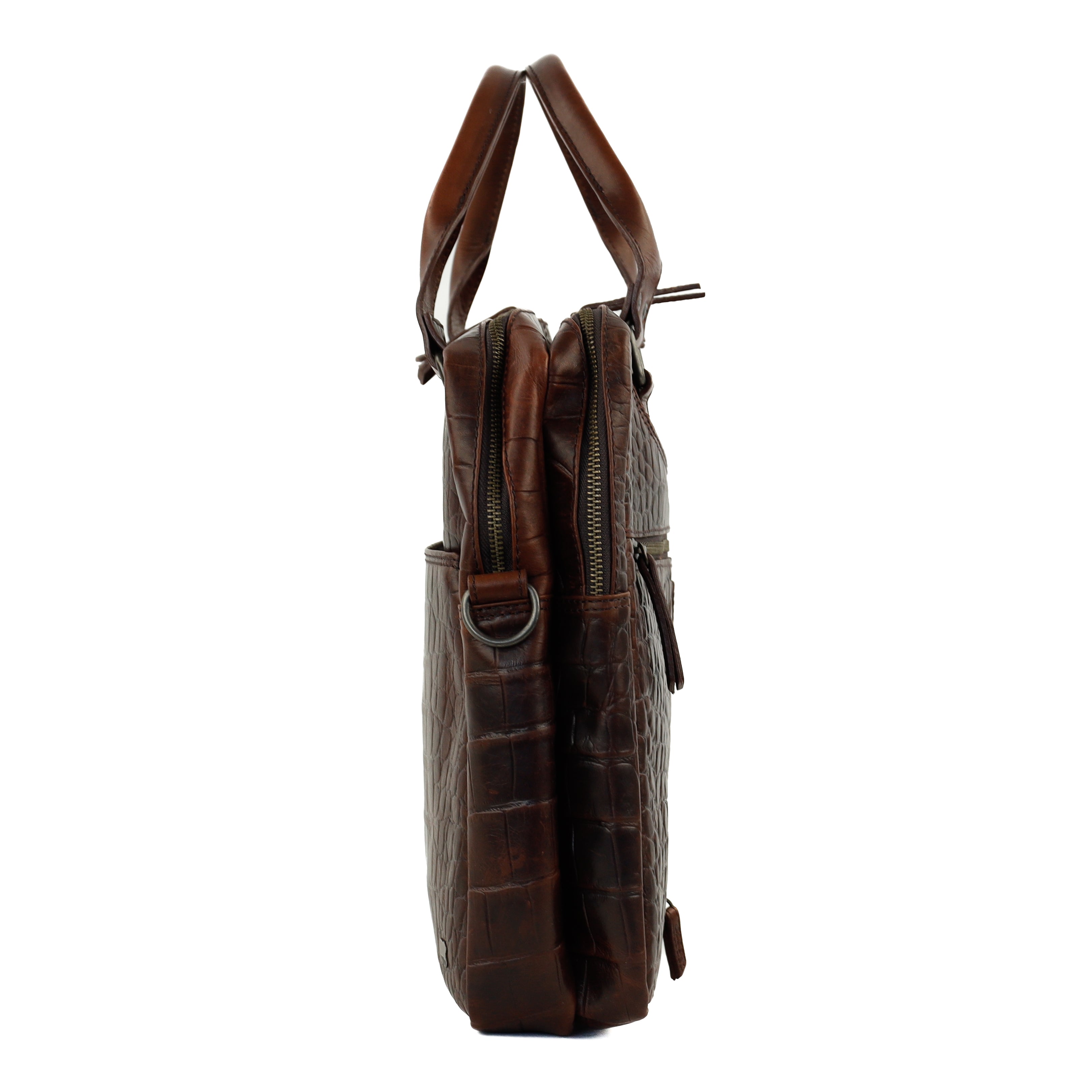 Croco laptop bag 15.6" 'Victoria' dark brown