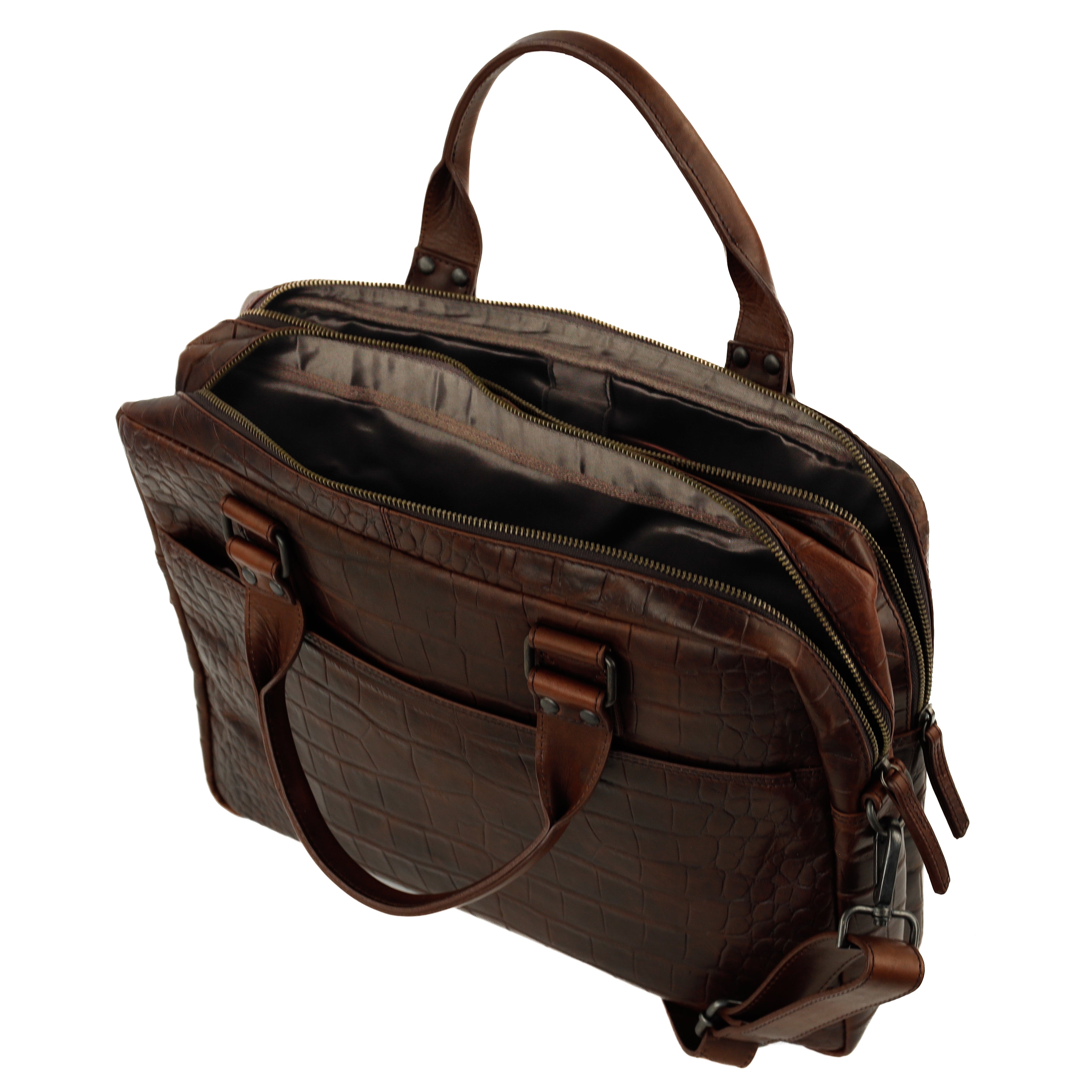 Croco laptop bag 15.6" 'Victoria' dark brown