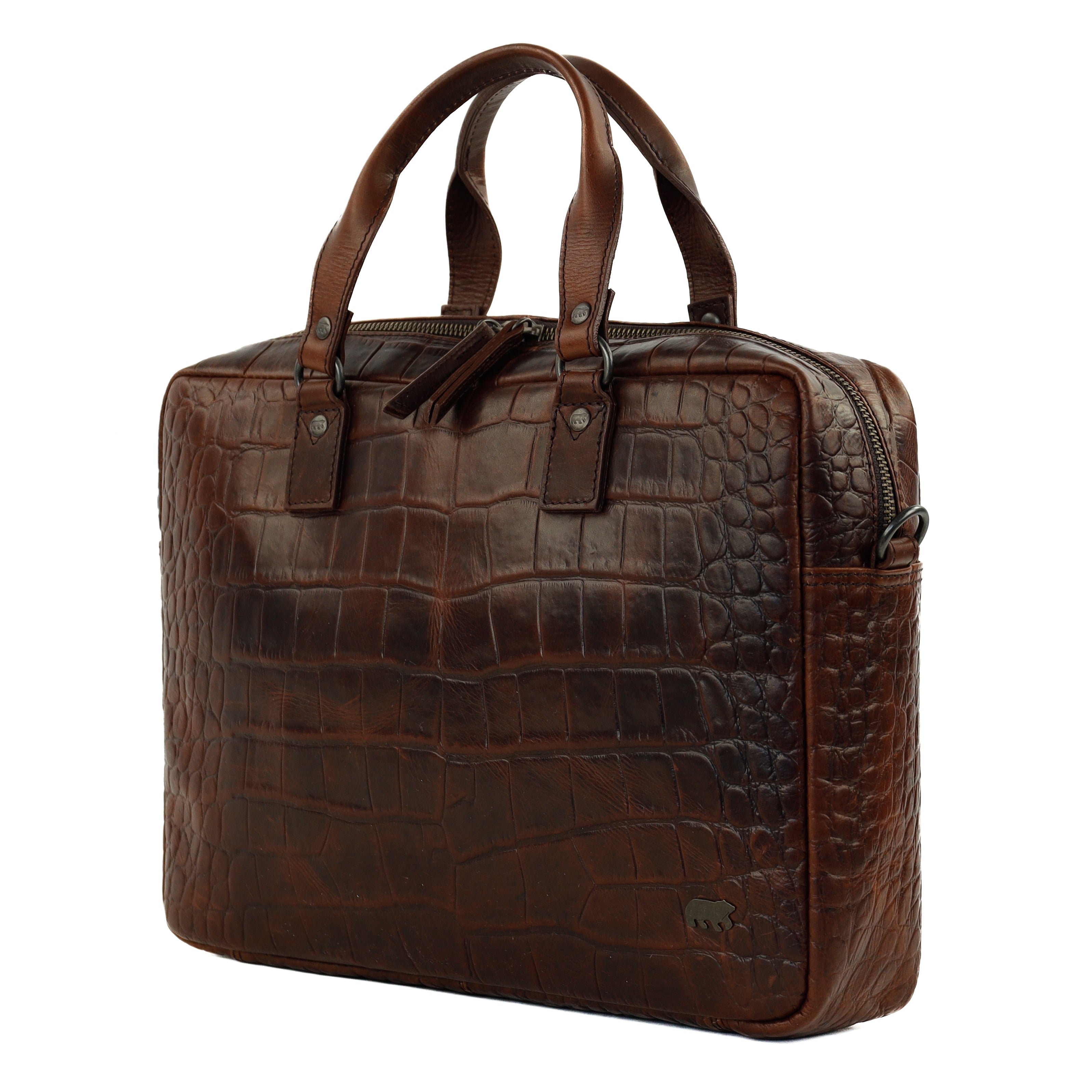 Croco laptop bag 14" 'Lina' dark brown