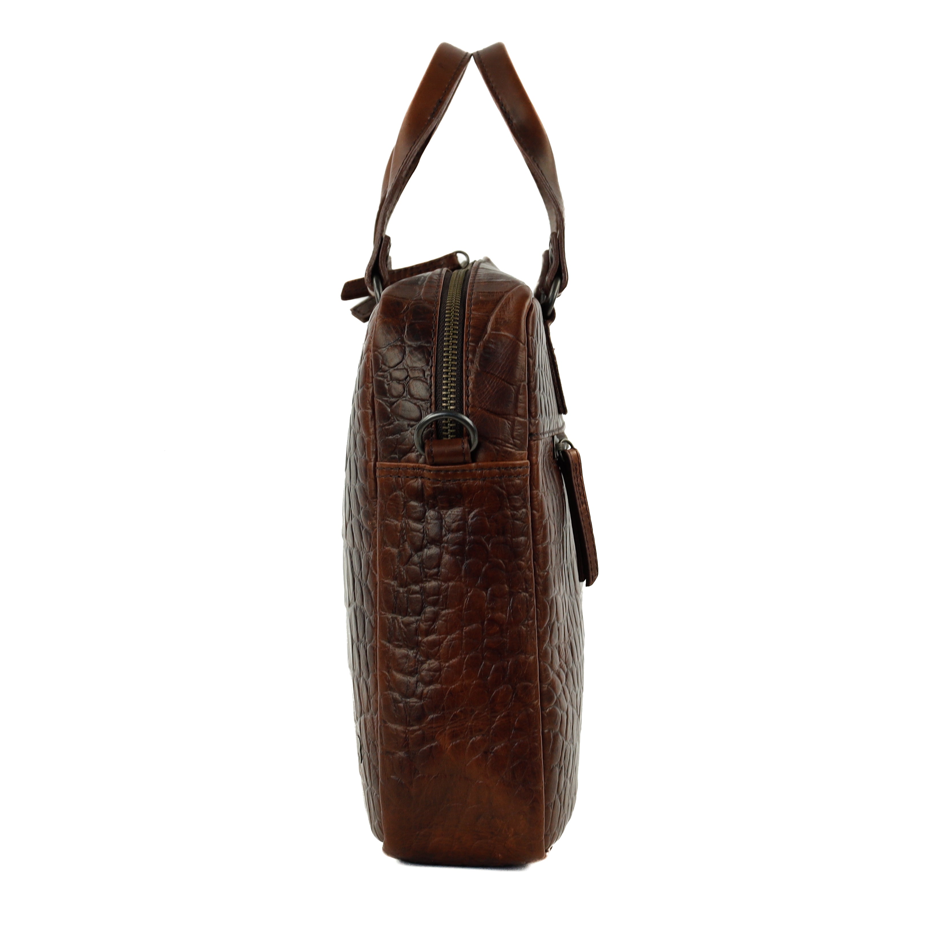 Croco laptop bag 14" 'Lina' dark brown
