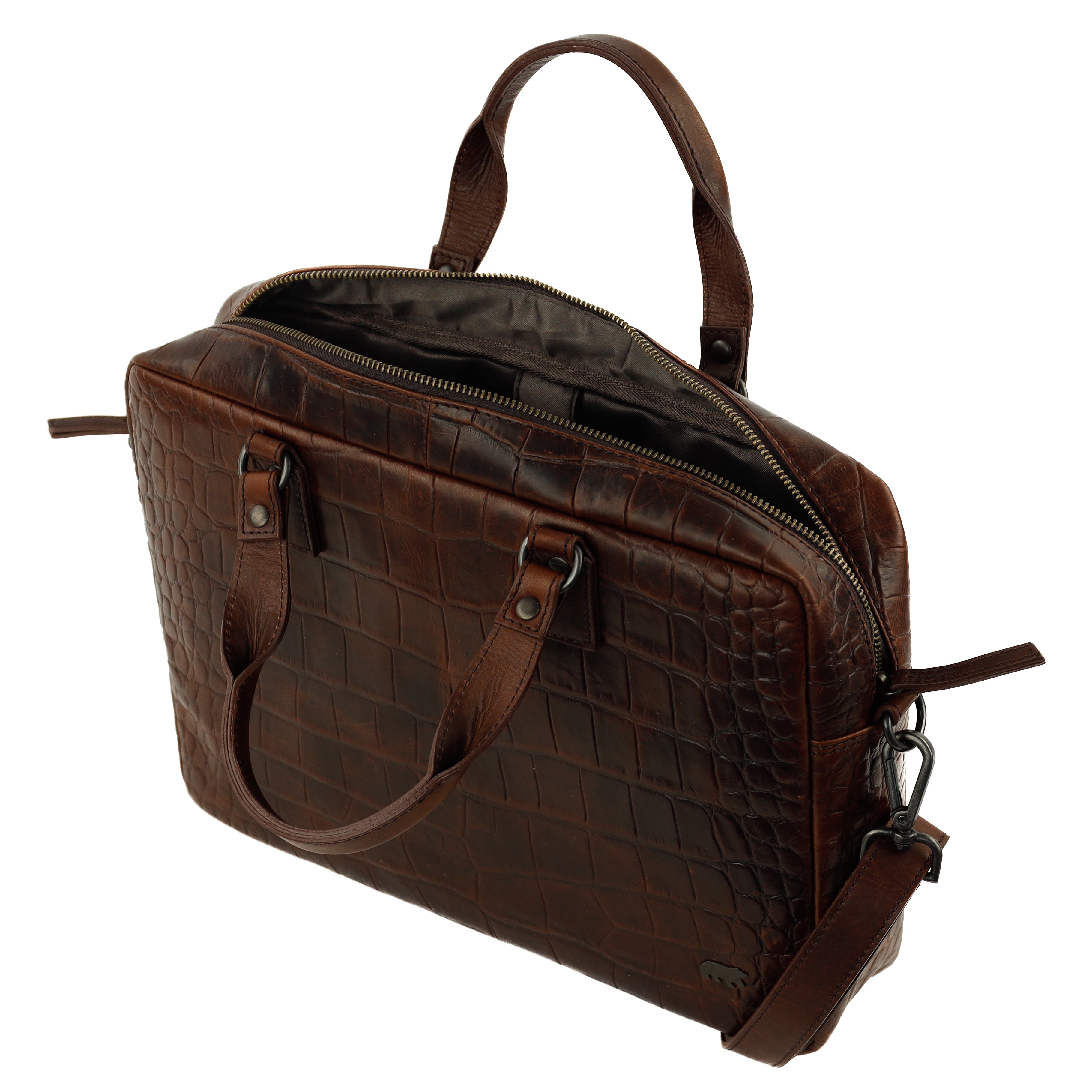 Croco laptop bag 14" 'Lina' dark brown