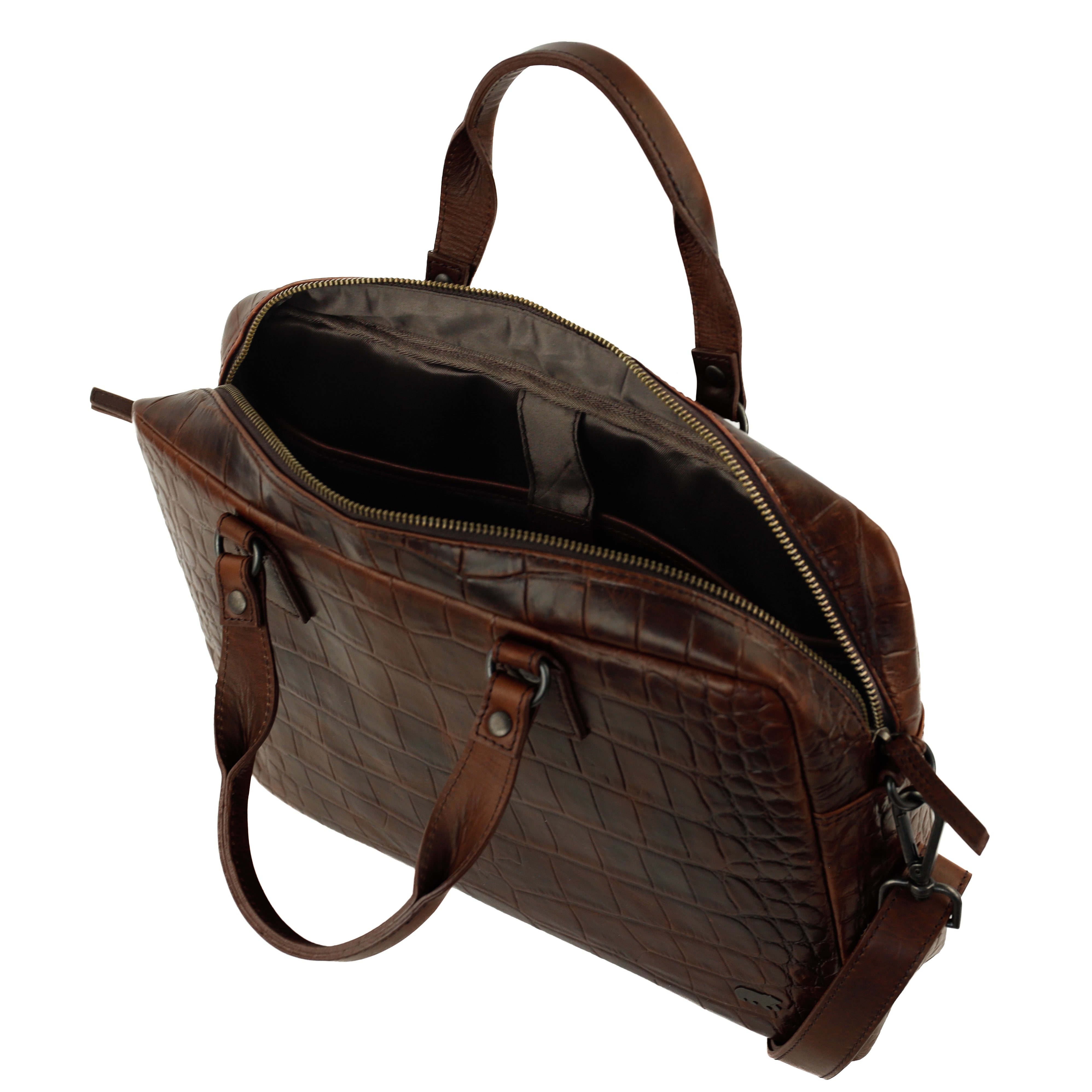 Croco laptop bag 14" 'Lina' dark brown