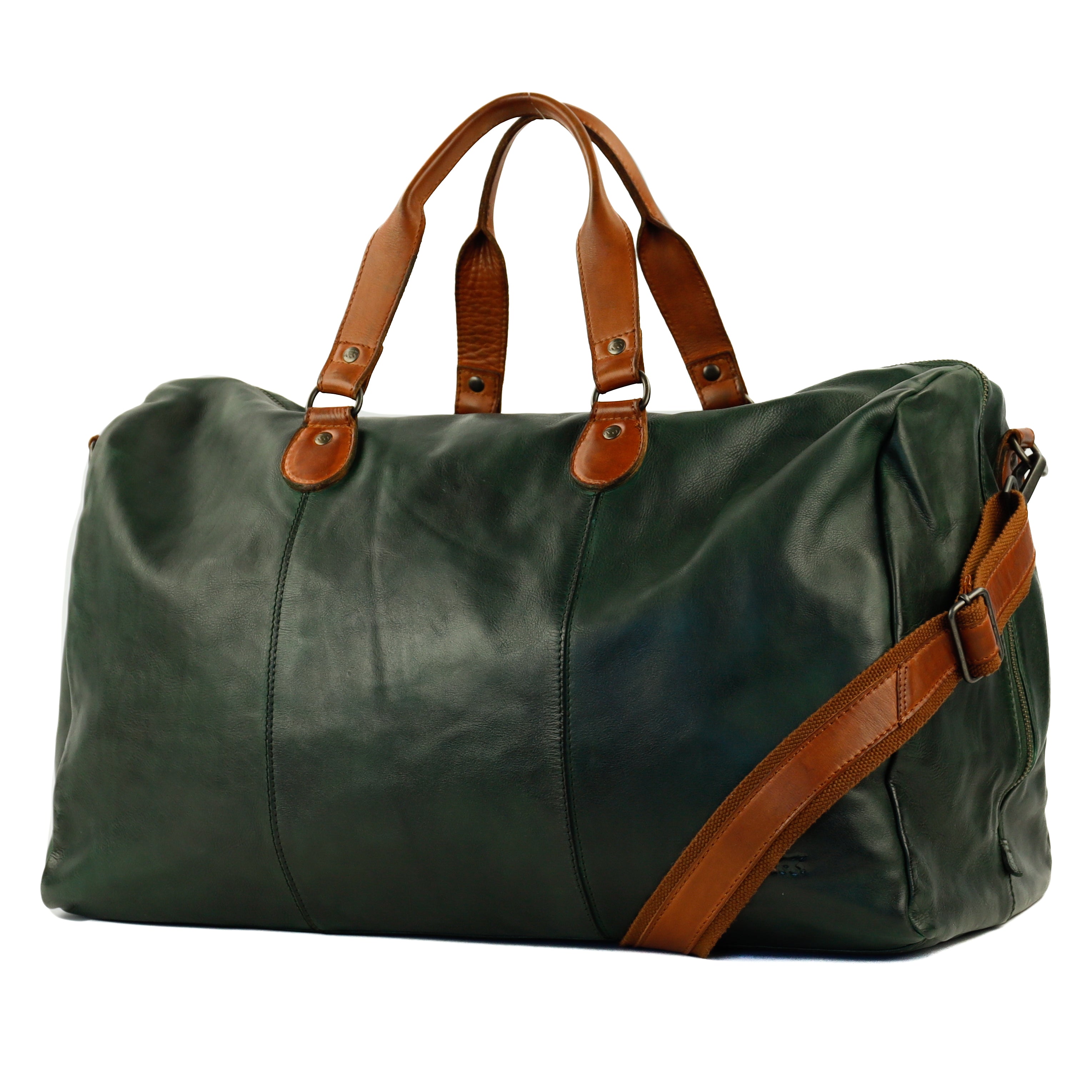 Weekend bag 'Lucien' green/cognac