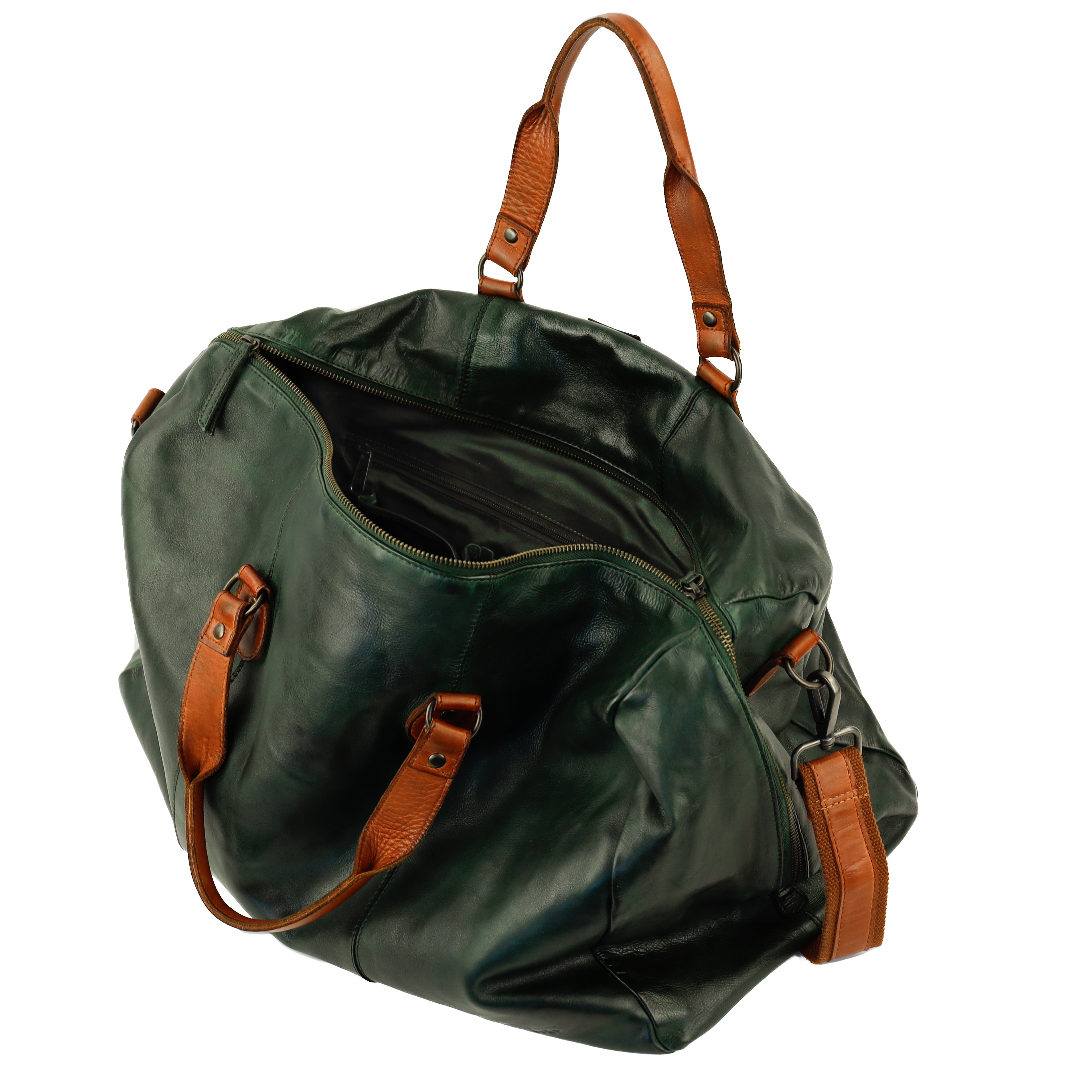 Weekend bag 'Lucien' green/cognac