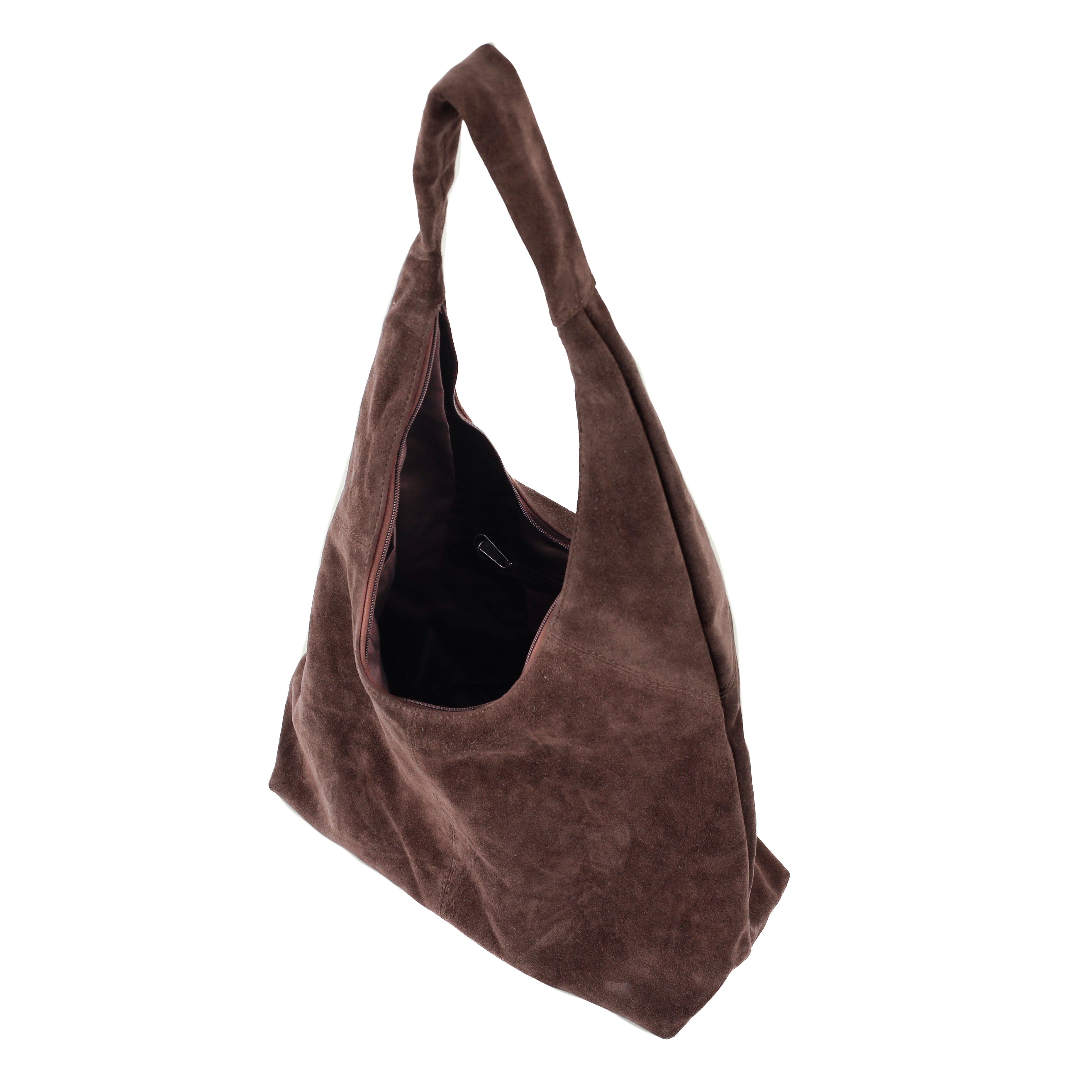 Suede shopper/pouch bag 'Pauline' choco