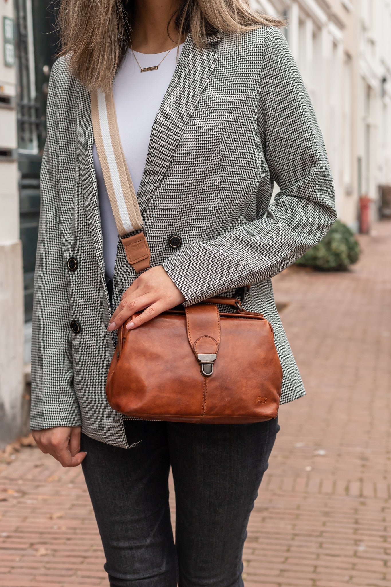 Bag strap 'Puck' beige/wit