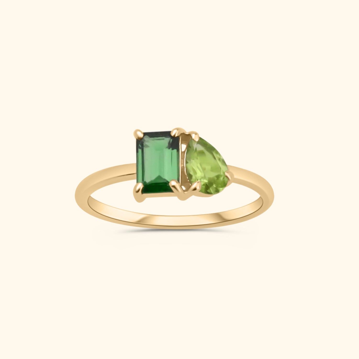 Toi et Moi Tourmaline Peridot ring | 9K