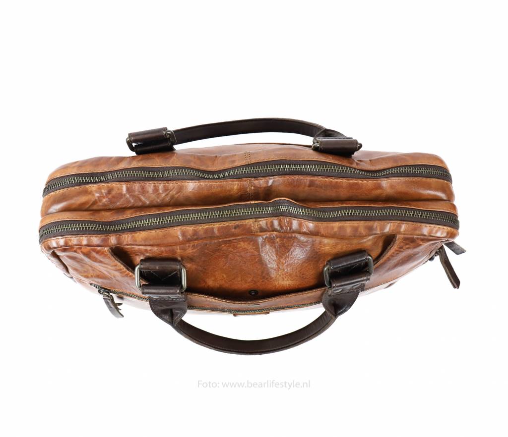 Laptoptas 'Leandro' cognac/donkerbruin