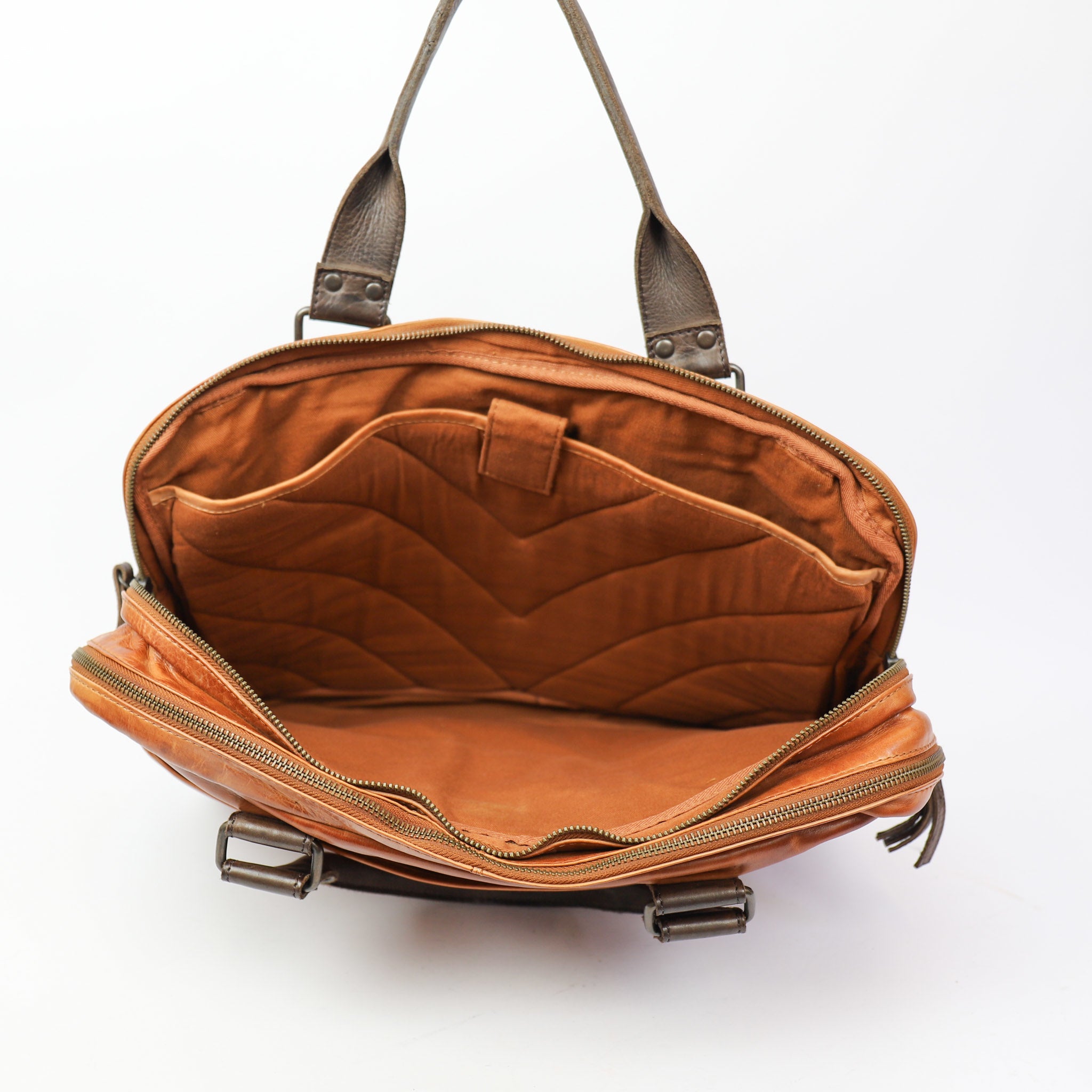 Laptoptas 'Leandro' cognac/donkerbruin