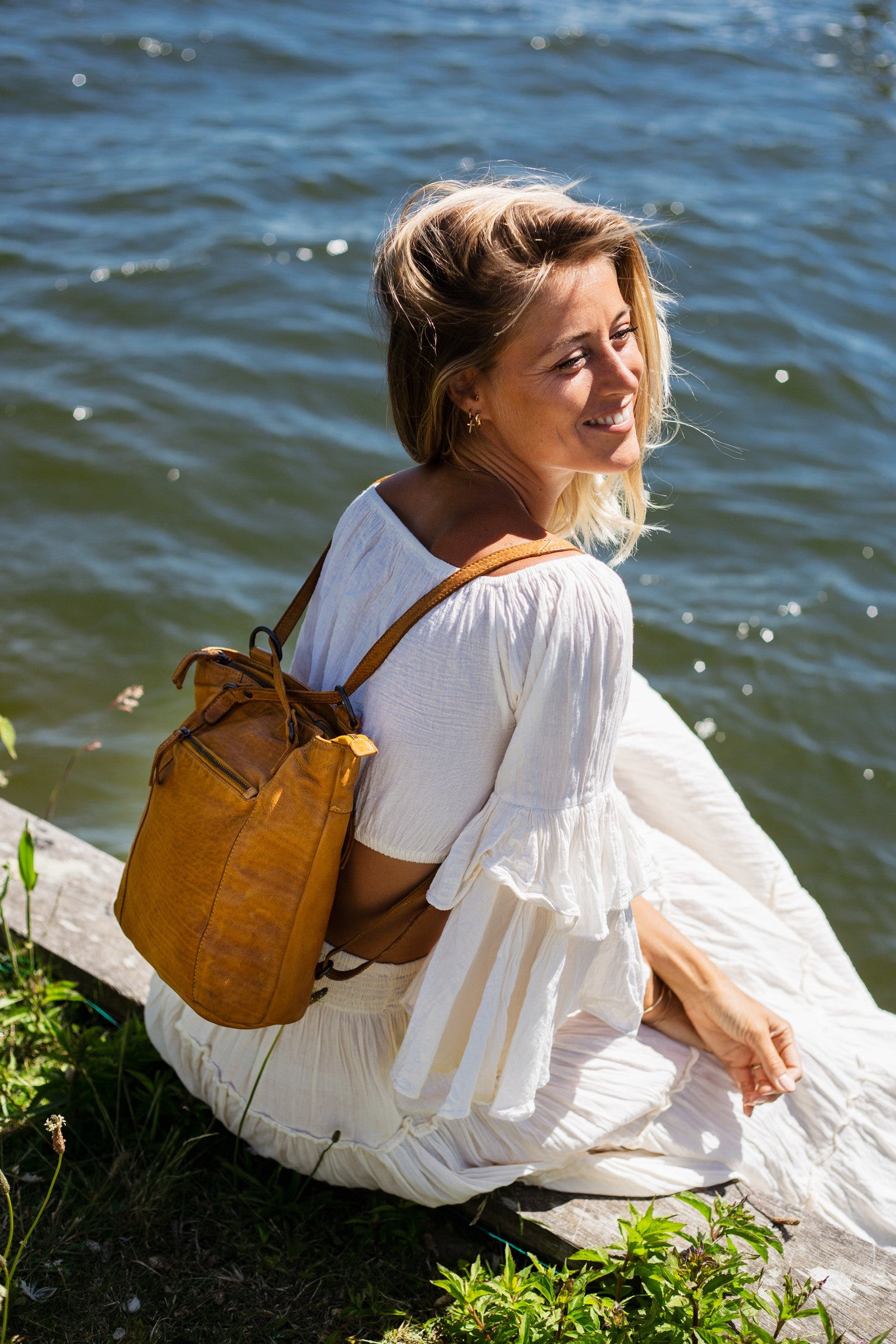 Rugzak/schoudertas 'Sandy' okergeel