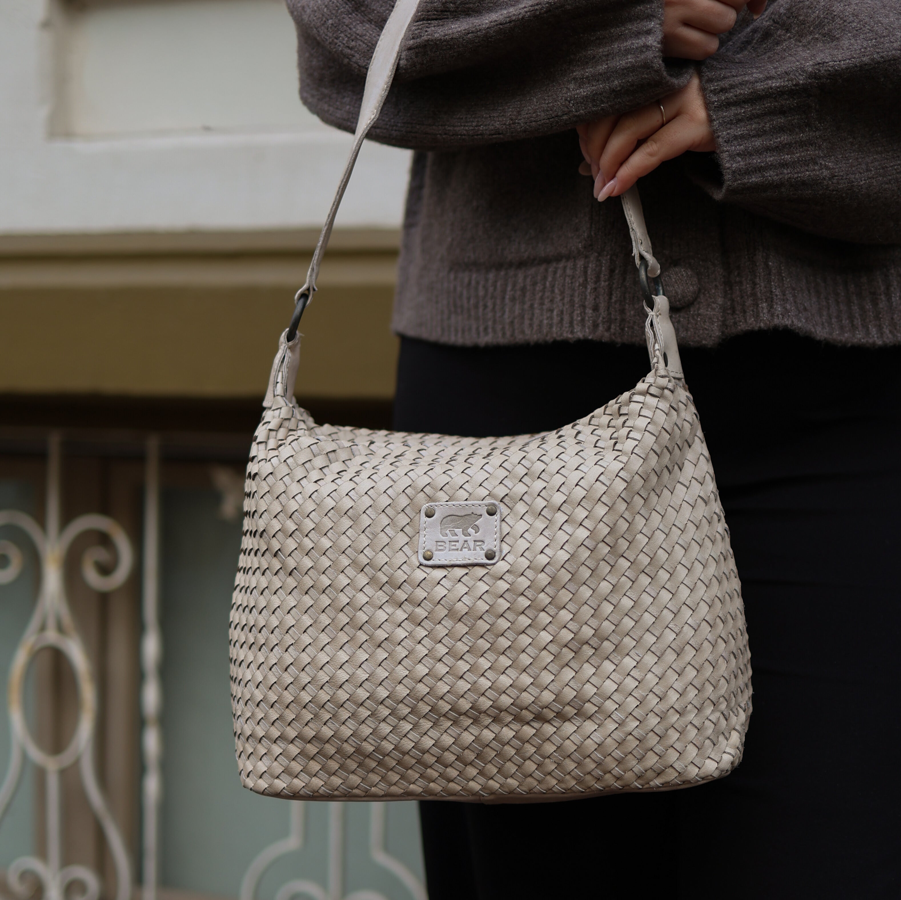 Braided pouch bag 'Marlène' cream