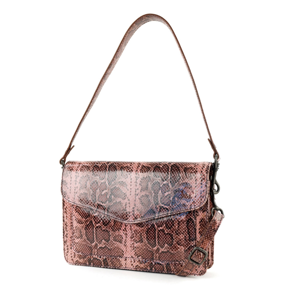 Hand-/schoudertasje met flap 'Stella' snake pink
