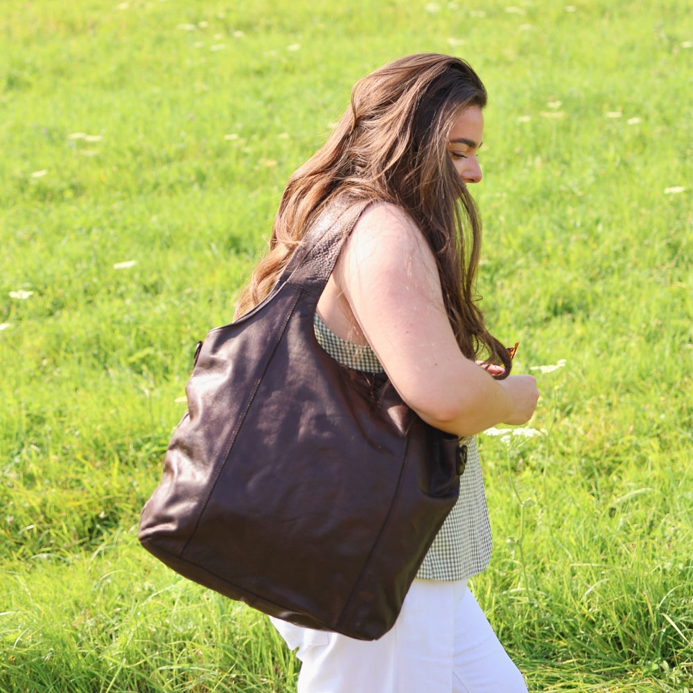 Big shopper/pouch bag 'Aurora' dark brown