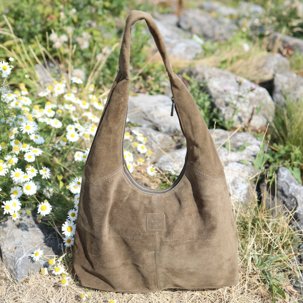 Suède shopper/buideltas 'Pauline' taupe