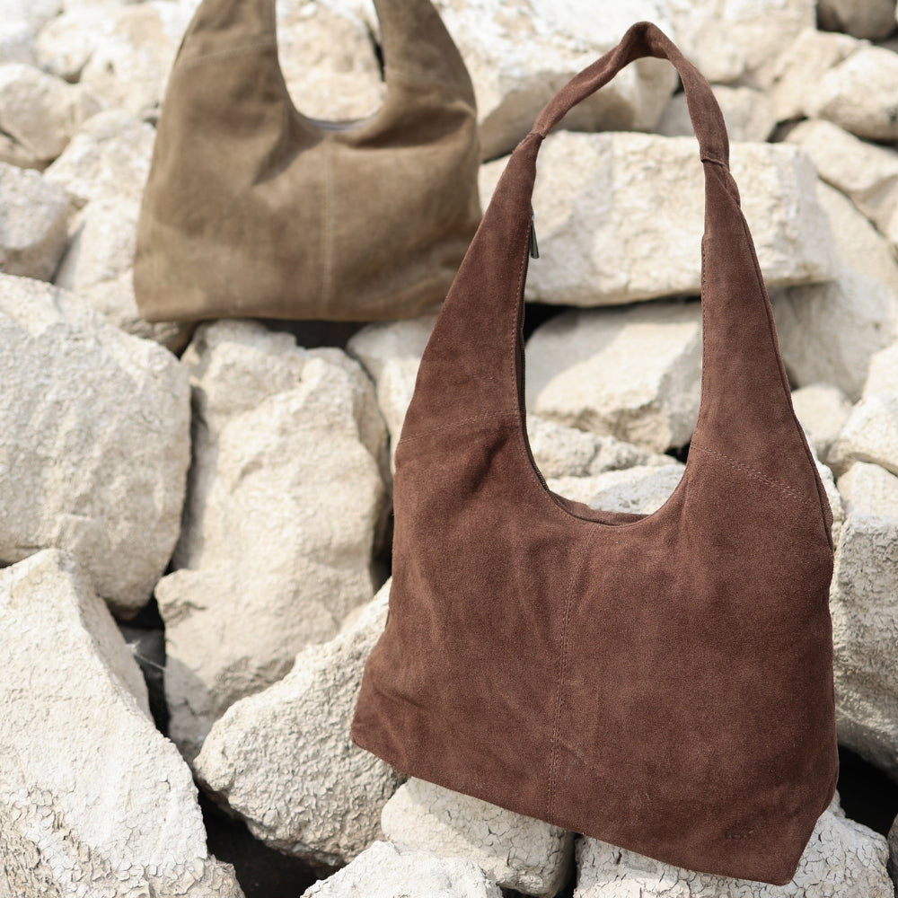 Suède shopper/buideltas 'Pauline' choco
