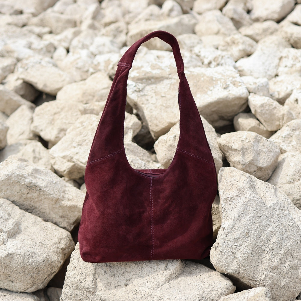 Suède shopper/buideltas 'Pauline' bordeaux