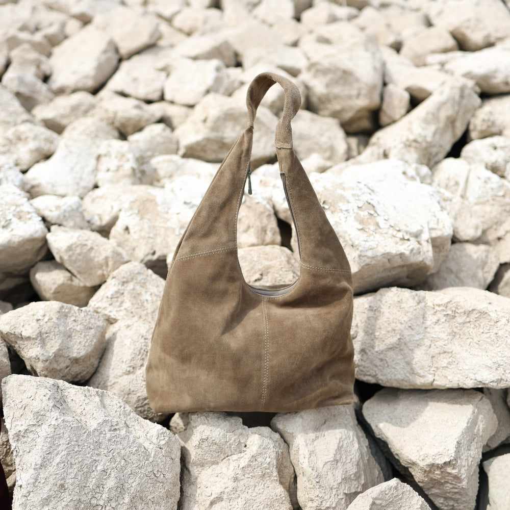 Suède shopper/buideltas 'Pauline' taupe