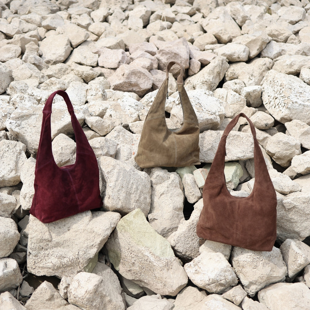 Suède shopper/buideltas 'Pauline' taupe