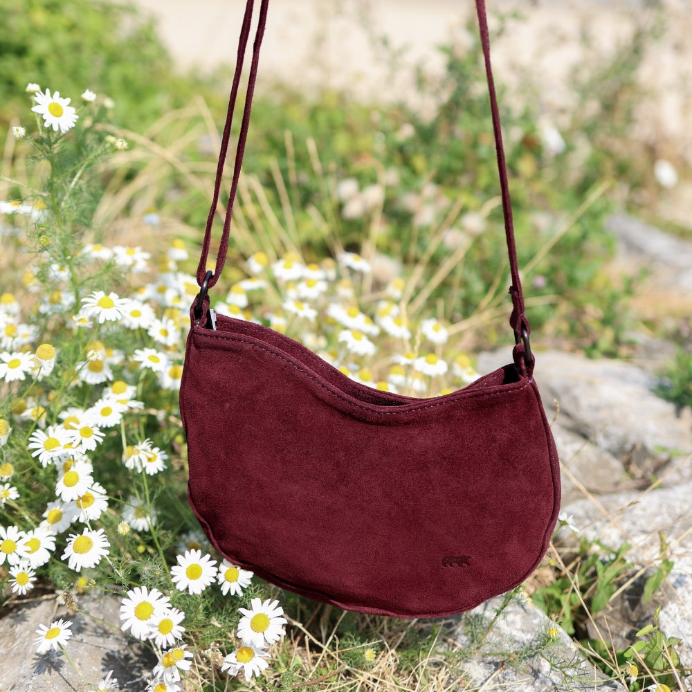 Suède schoudertasje 'Tamara' bordeaux