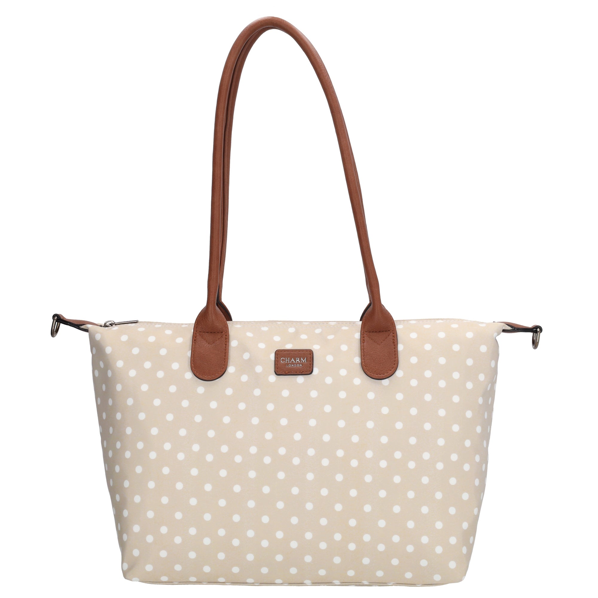 Buckingham Shopper stippen wit-taupe