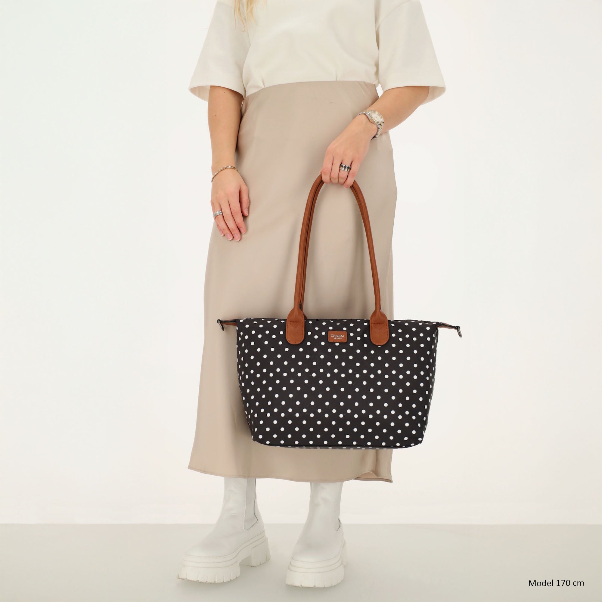 Buckingham Shopper stippen wit-zwart